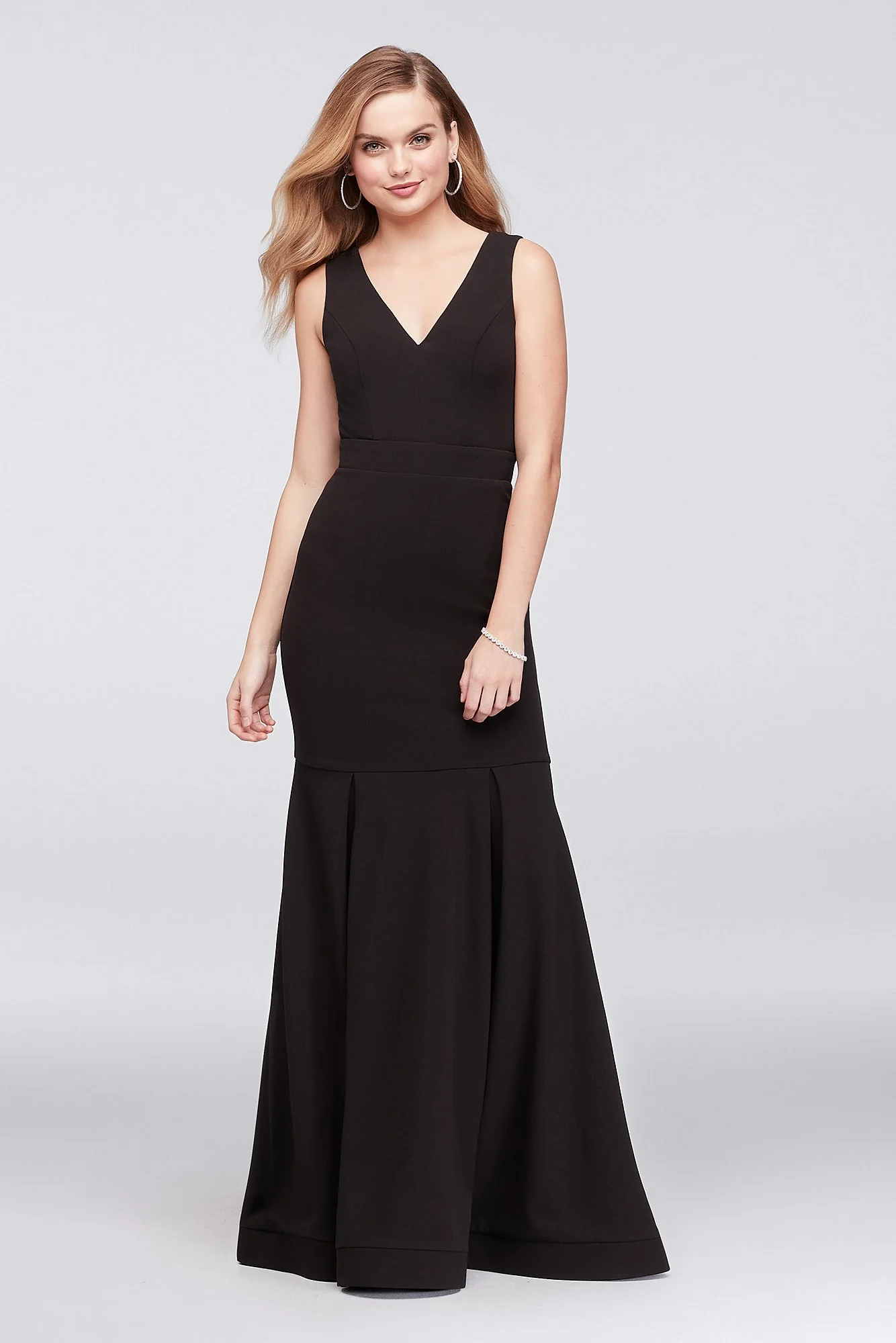 Box Pleated Crepe Mermaid Gown with Back Strap