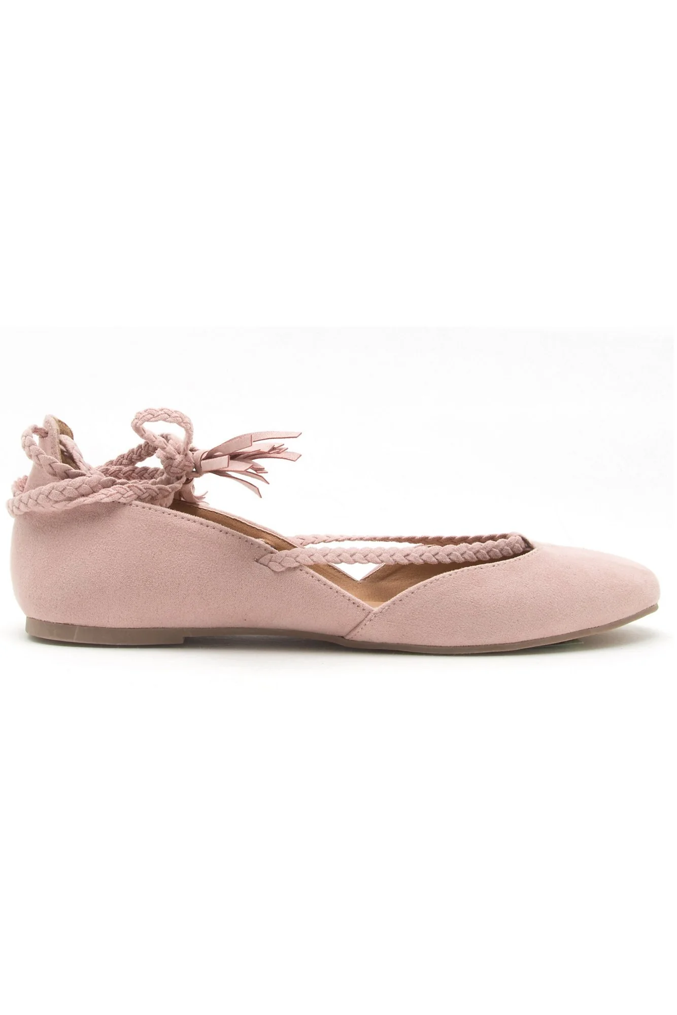 Braided Lace-Up Flats with Tassels