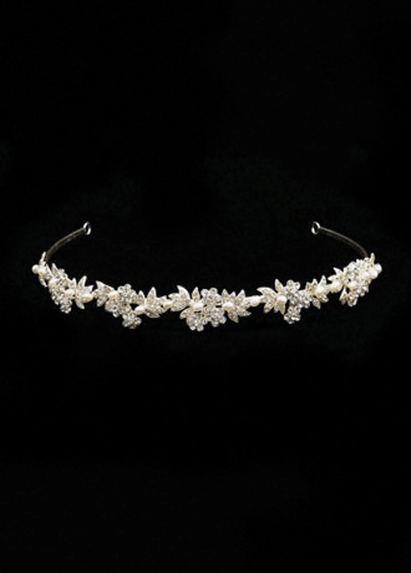 Bridal Gold Headband with Brushed Metal Leaves with Pearls and Rhinestones