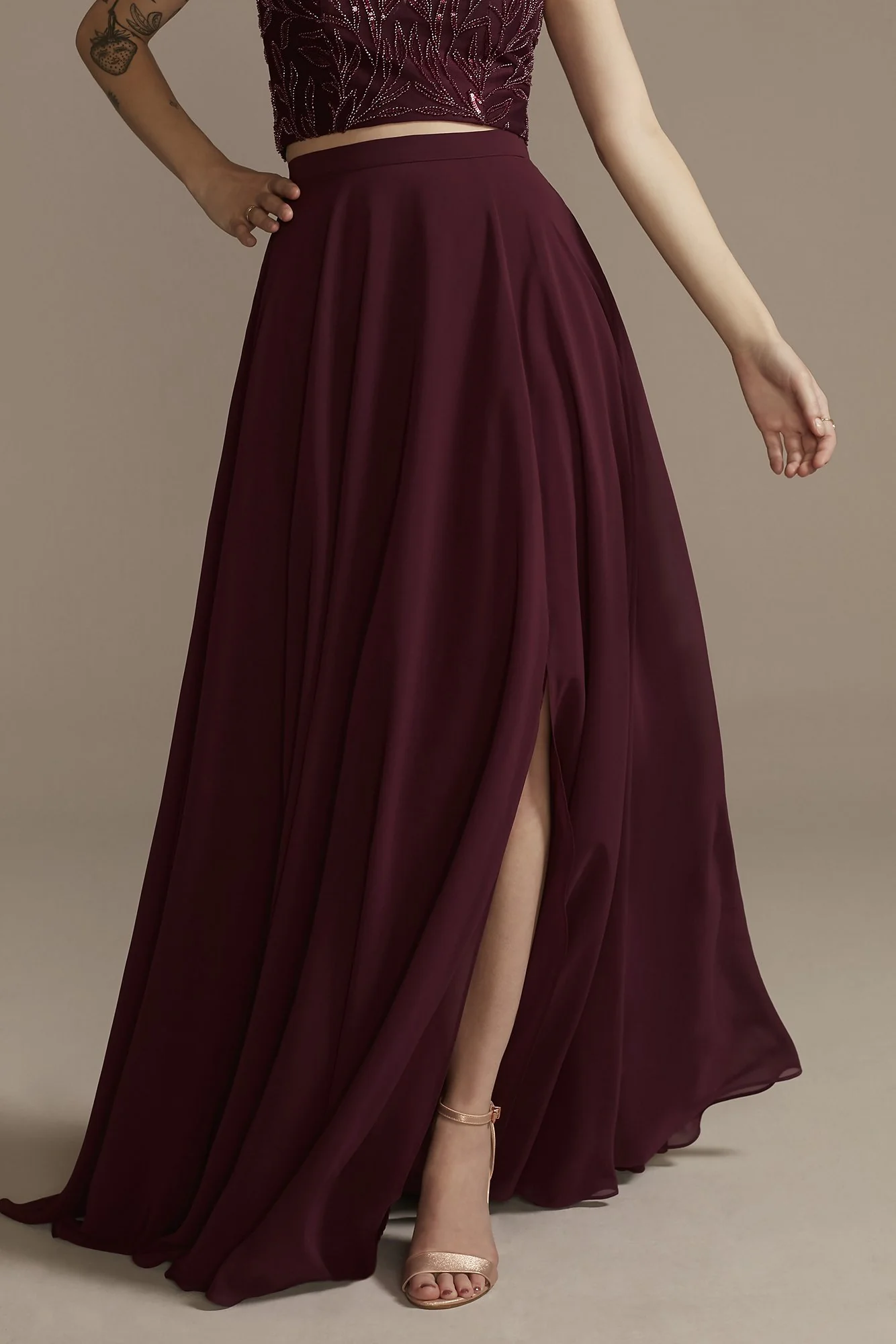 Bridesmaid Separates Chiffon Full Skirt with Slit - Image 6