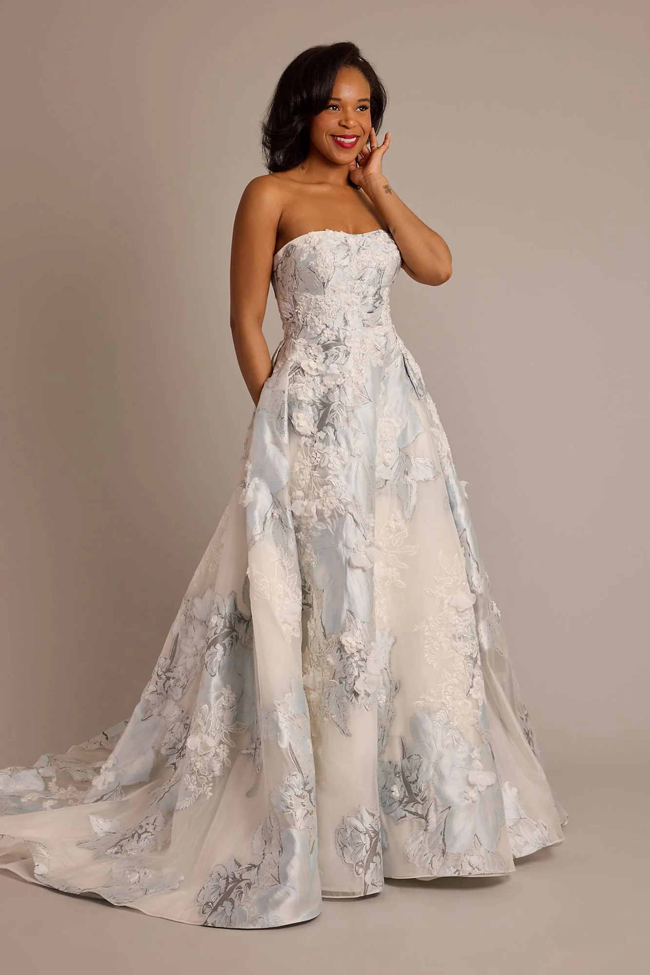 Brocade Strapless Ball Gown Wedding Dress - Image 2