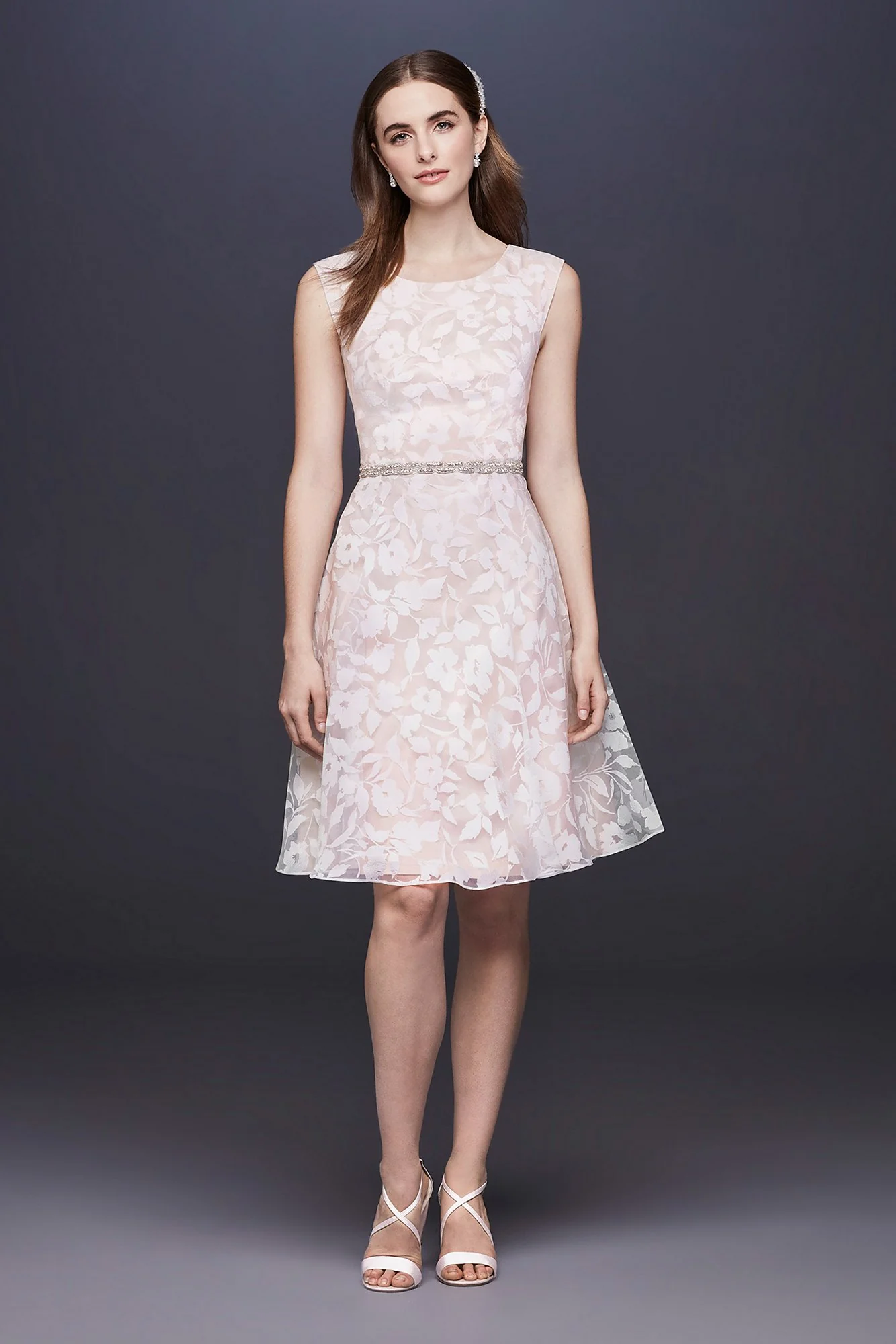 Burnout Short Wedding Dress with Cap Sleeves