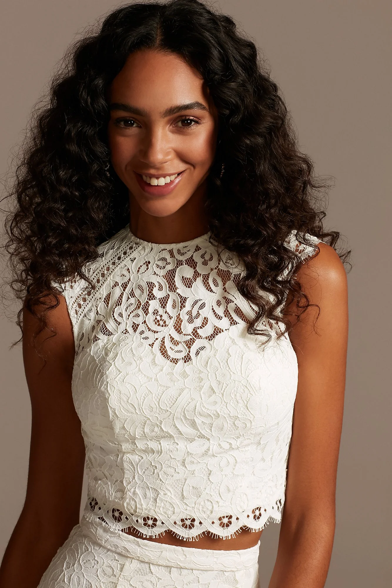 Button Back Lace Cap Sleeve Wedding Separates Top - Image 3