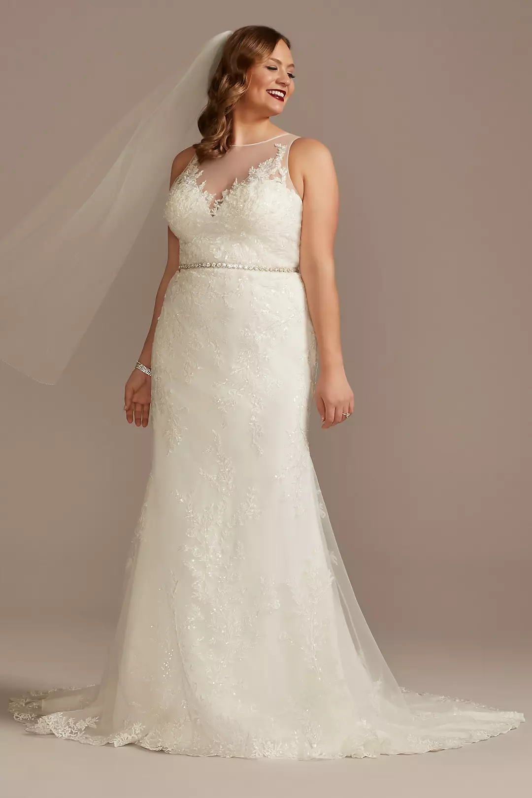 Buttoned Illusion Back Wedding Dress with Applique - Image 12