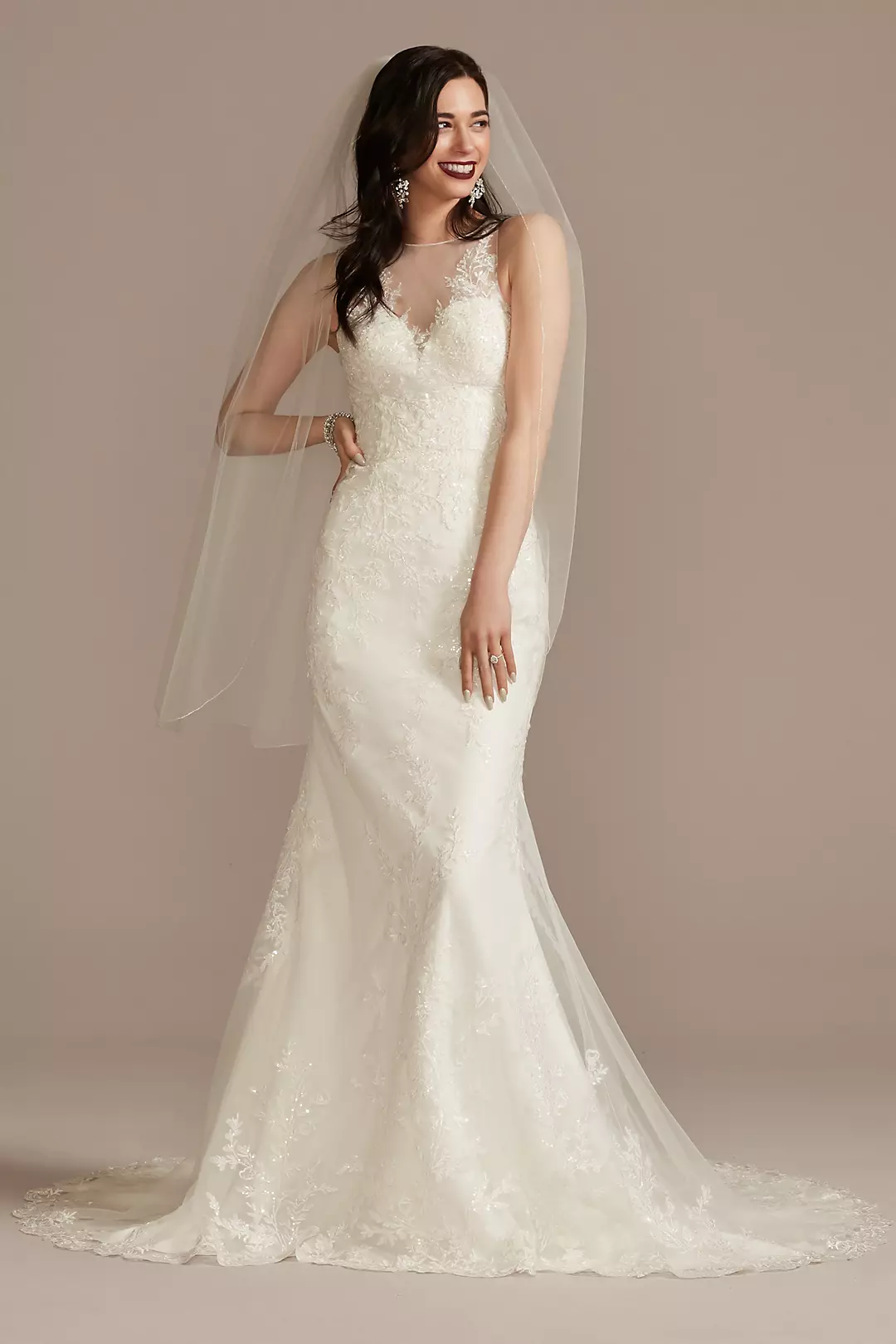 Buttoned Illusion Back Wedding Dress with Applique - Image 6