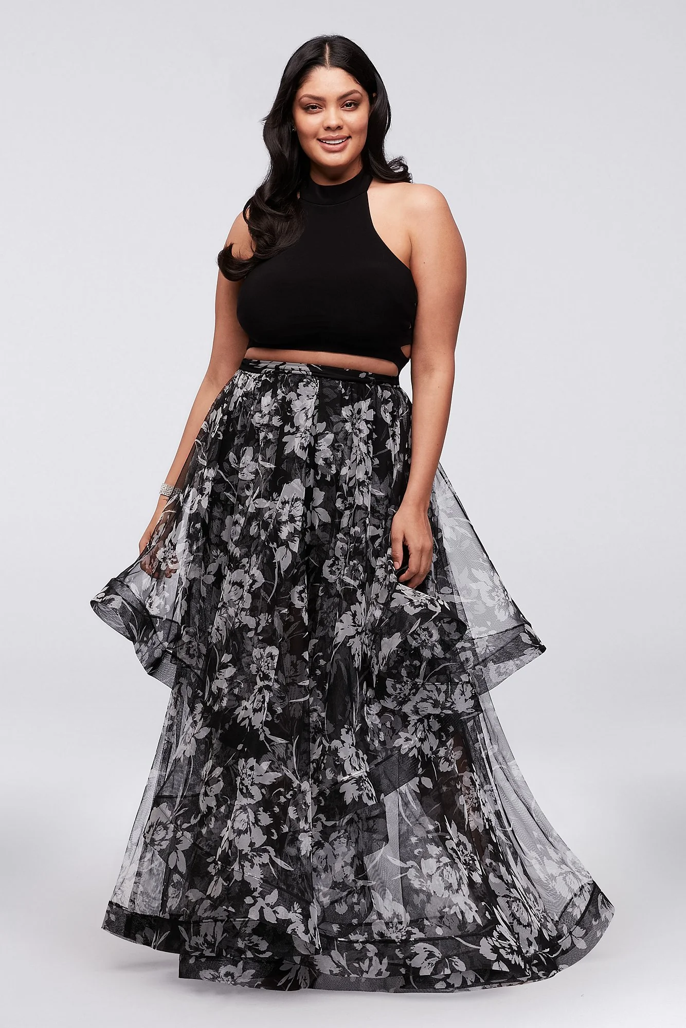 Caged Top and Tiered Mesh Skirt Two-Piece Dress - Image 3