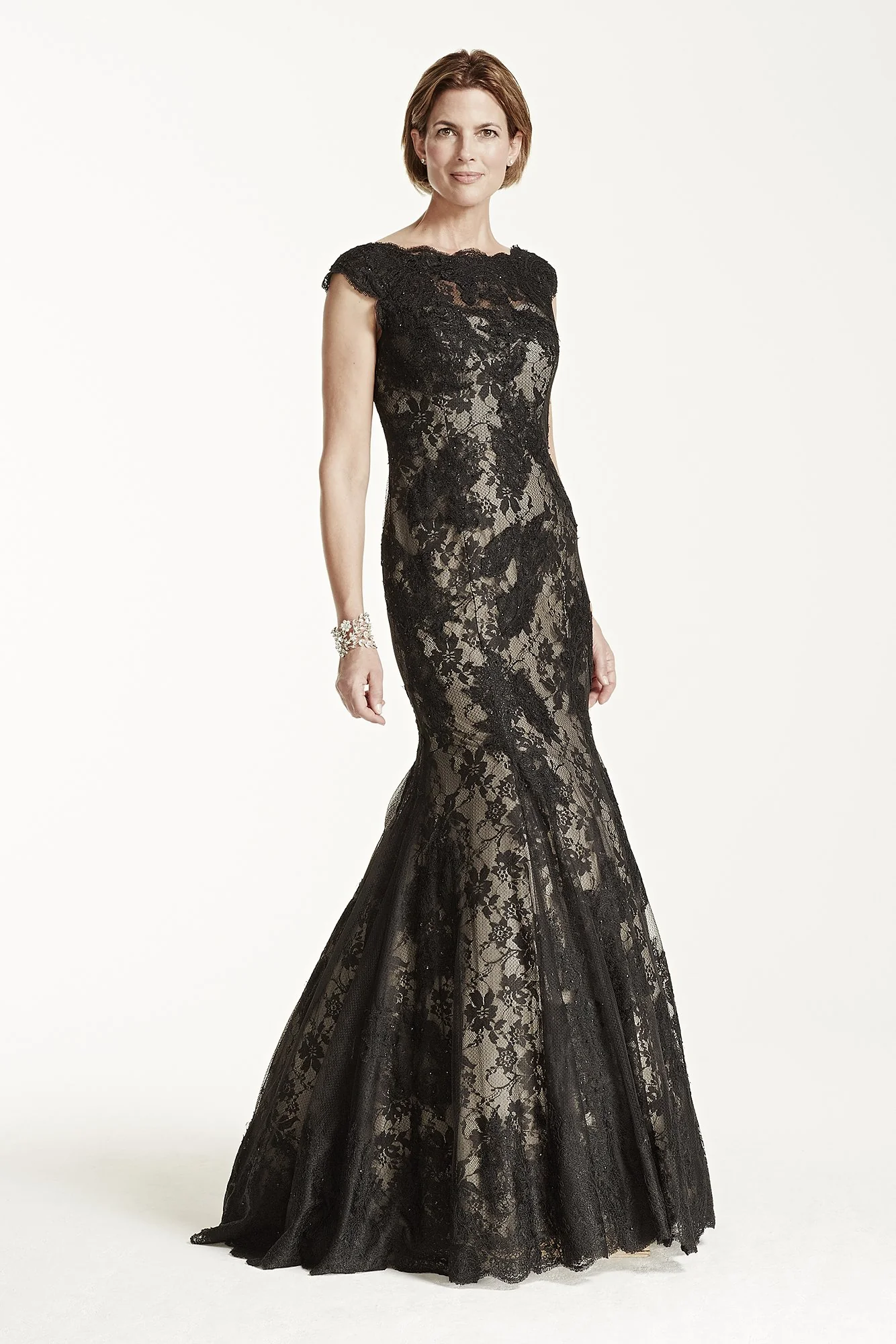 Cap Sleeve All Over Lace Fit and Flare Dress