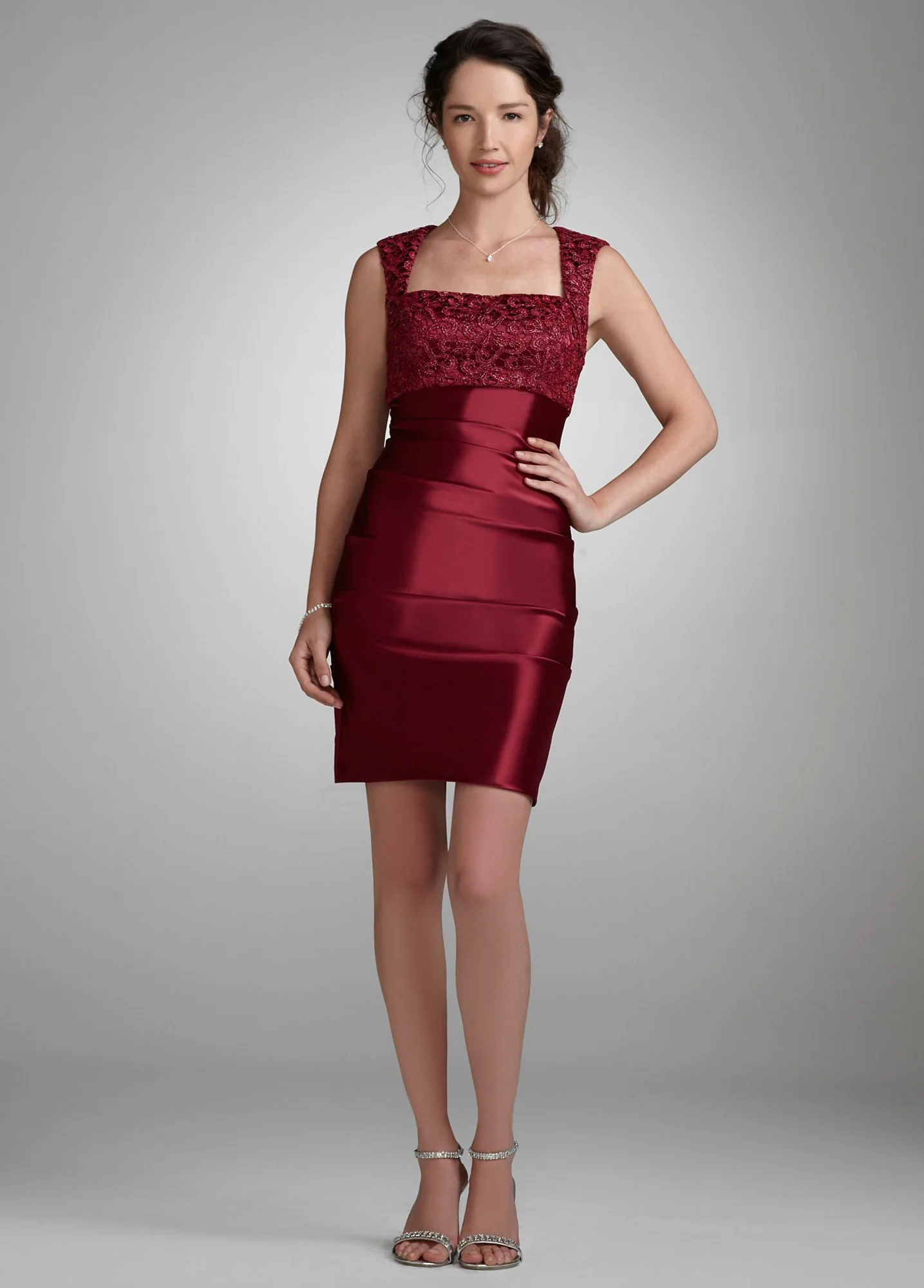 Cap Sleeve Charmeuse Dress with Venice Lace