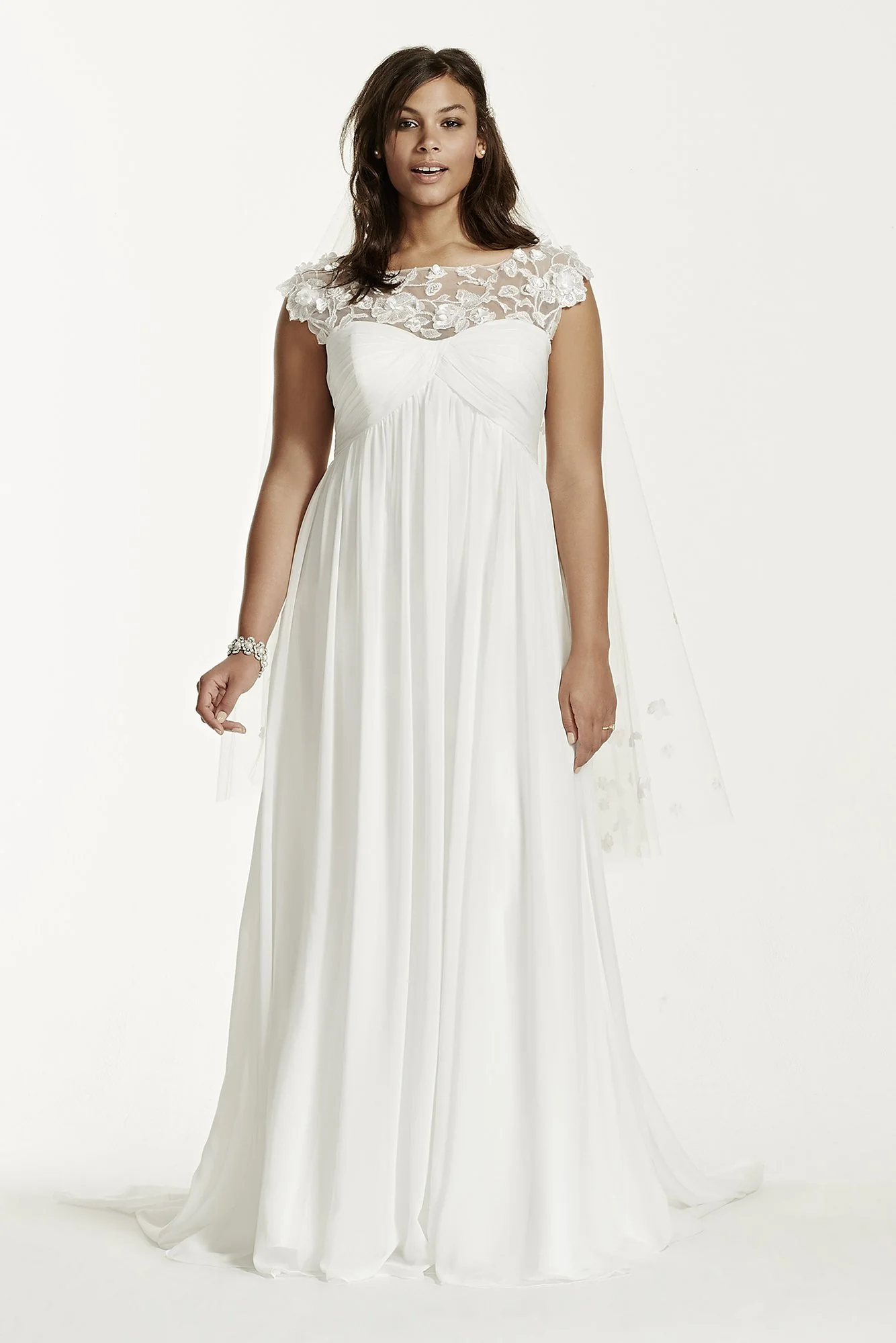 Cap Sleeve Chiffon A-Line with Floral Applique - Image 4