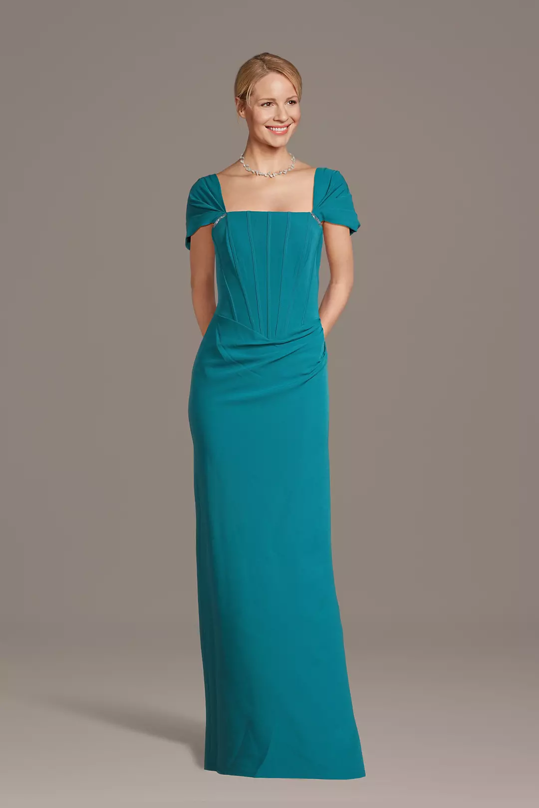 Cap Sleeve Crepe Corset Sheath Dress