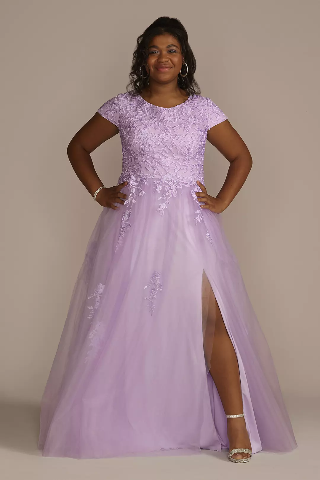 Cap Sleeve Embroidered Lace Tulle Ball Gown - Image 2