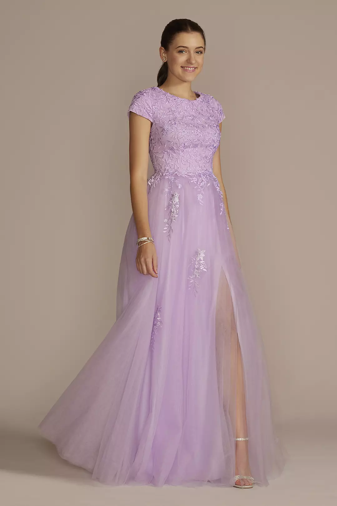 Cap Sleeve Embroidered Lace Tulle Ball Gown - Image 6