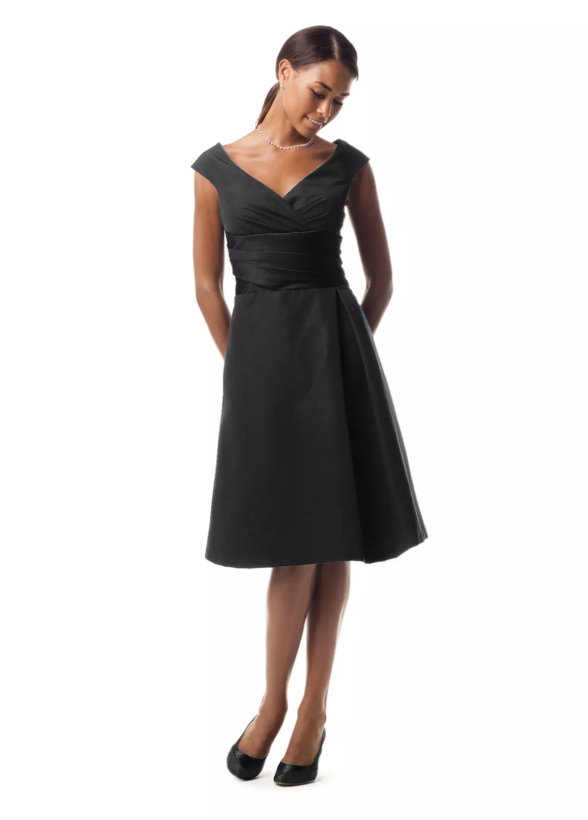 Cap Sleeve Faille Dress with Ruched Waist