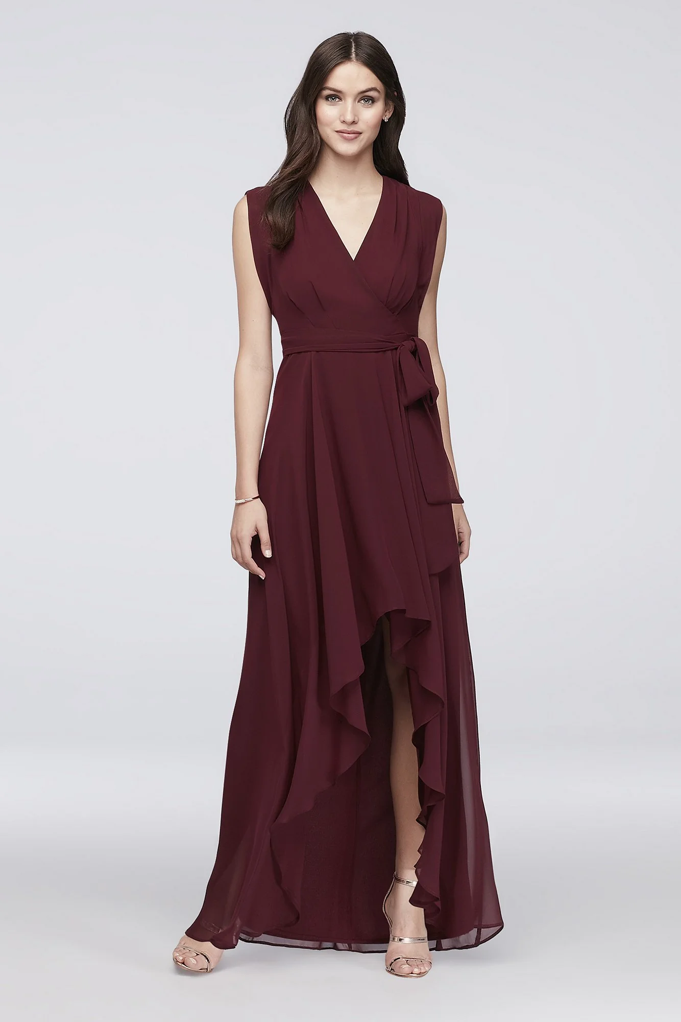 Cap Sleeve Faux-Wrap Chiffon Bridesmaid Dress