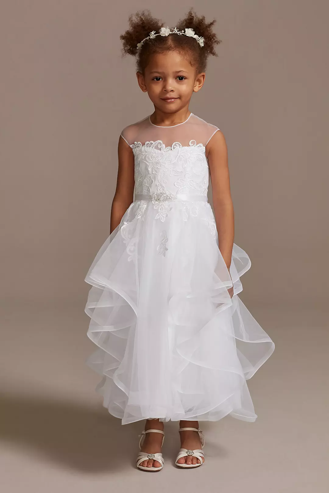 Cap Sleeve Flower Girl Dress with Horsehair Skirt - Image 17