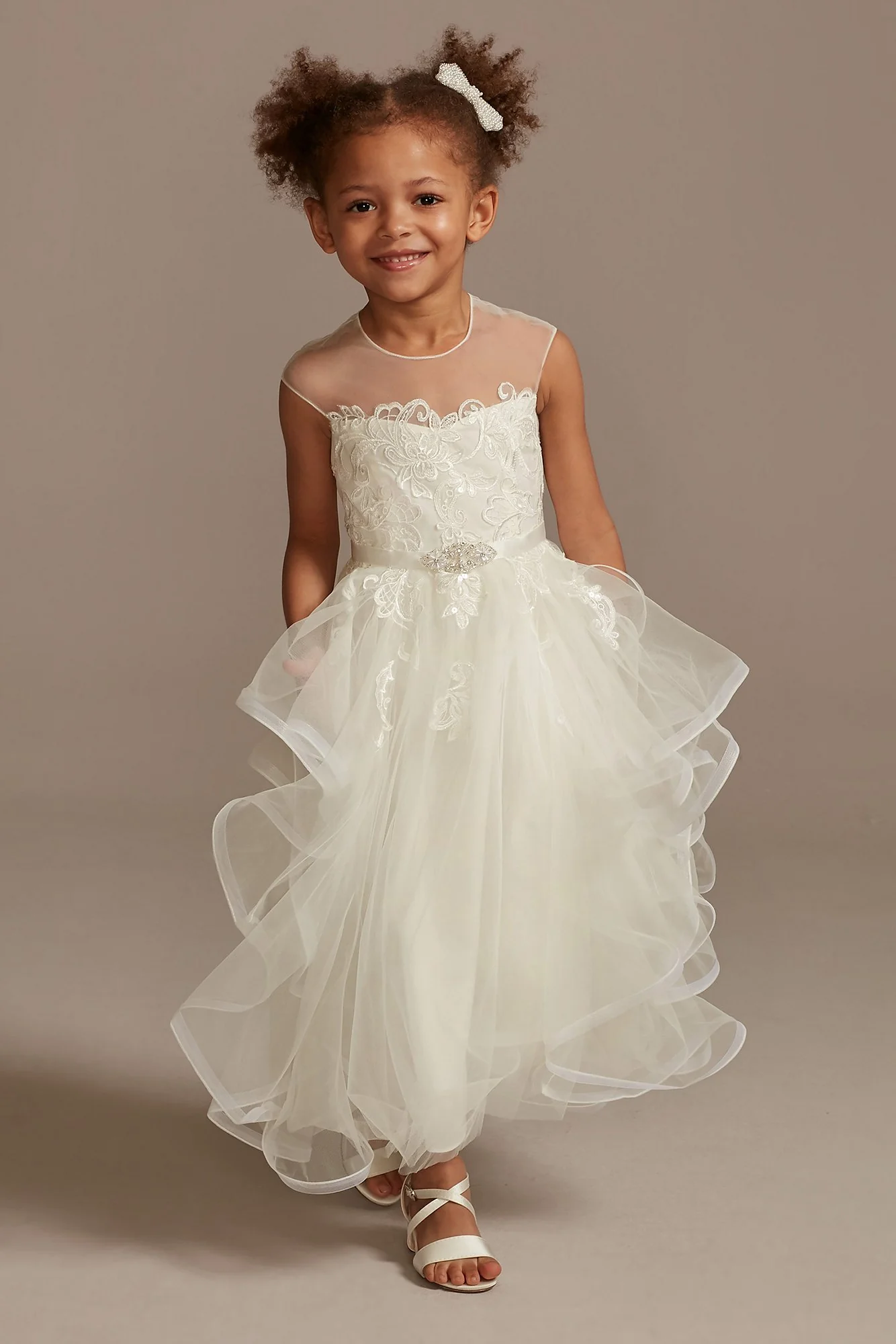 Cap Sleeve Flower Girl Dress with Horsehair Skirt - Image 2