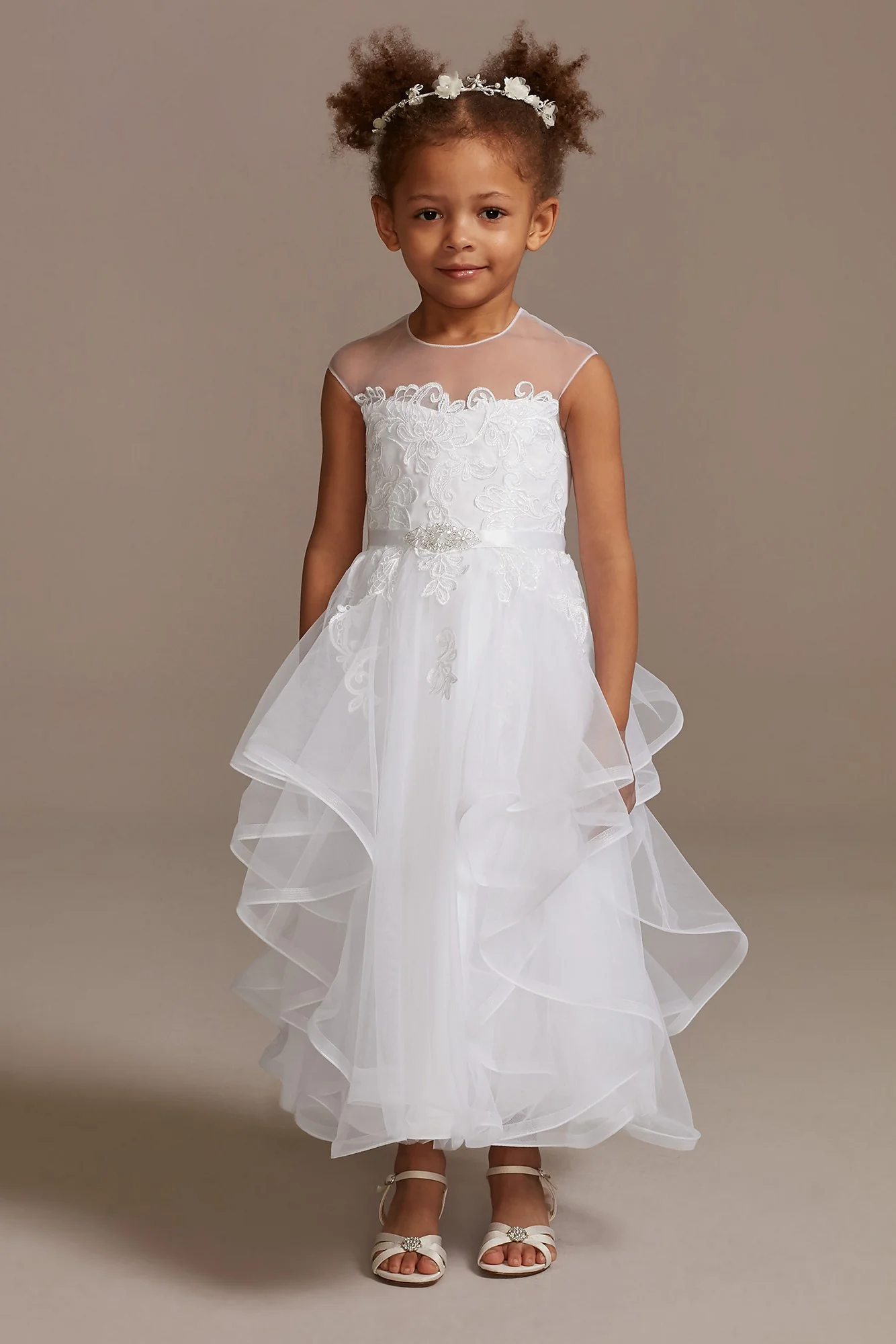 Cap Sleeve Flower Girl Dress with Horsehair Skirt - Image 3