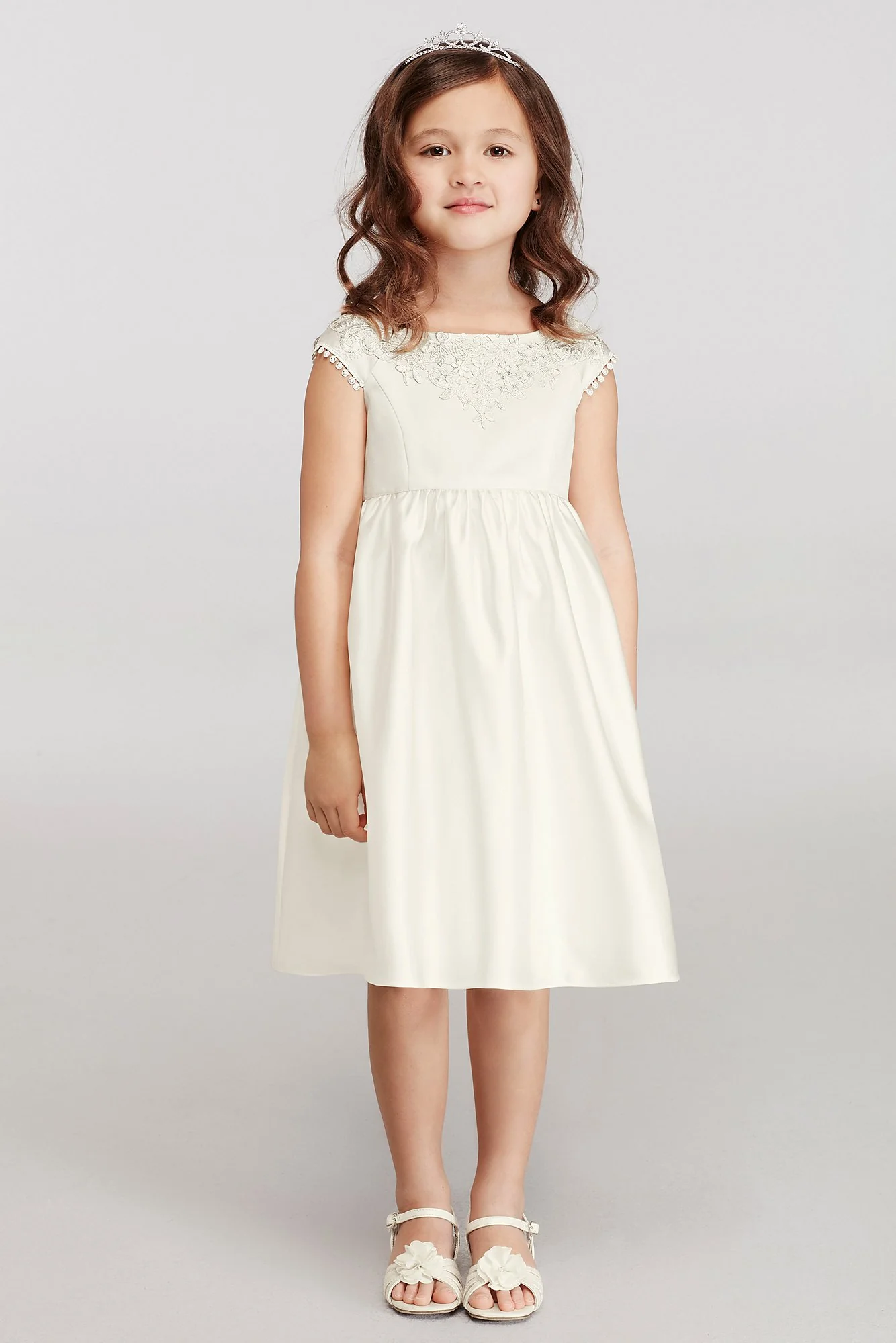 Cap Sleeve Flower Girl Dress with Lace Appliques - Image 2
