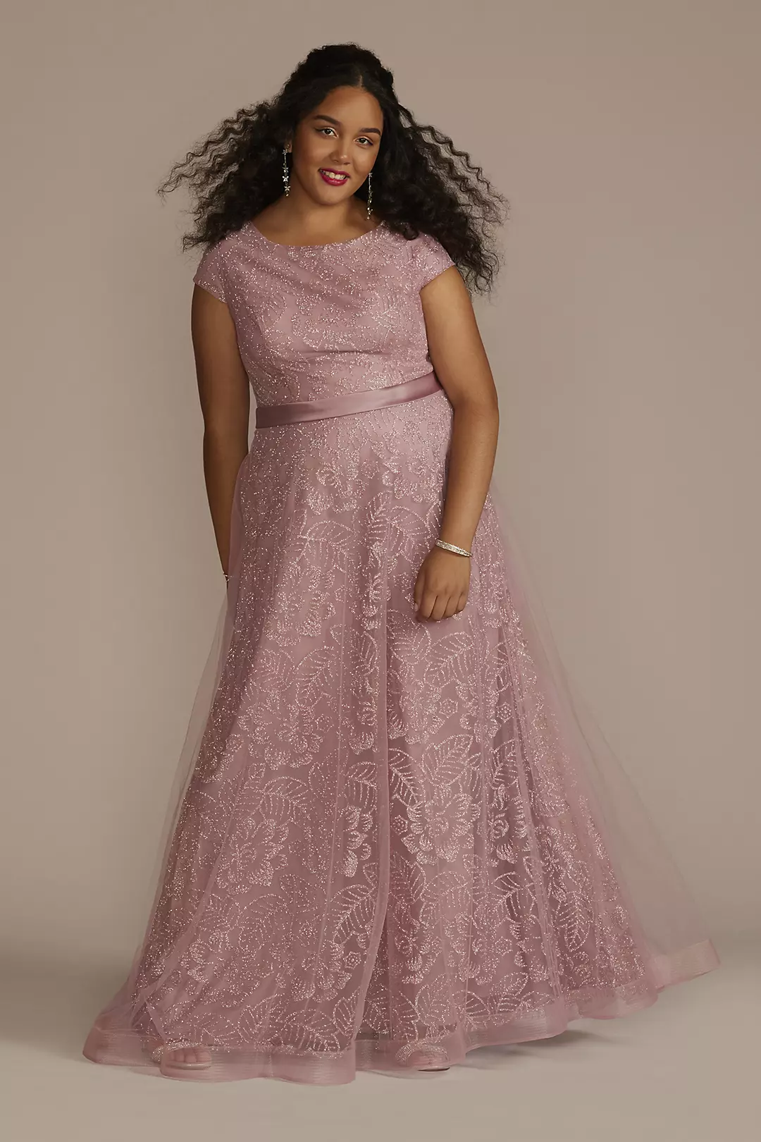 Cap Sleeve Glitter Floral Tulle A-Line - Image 3