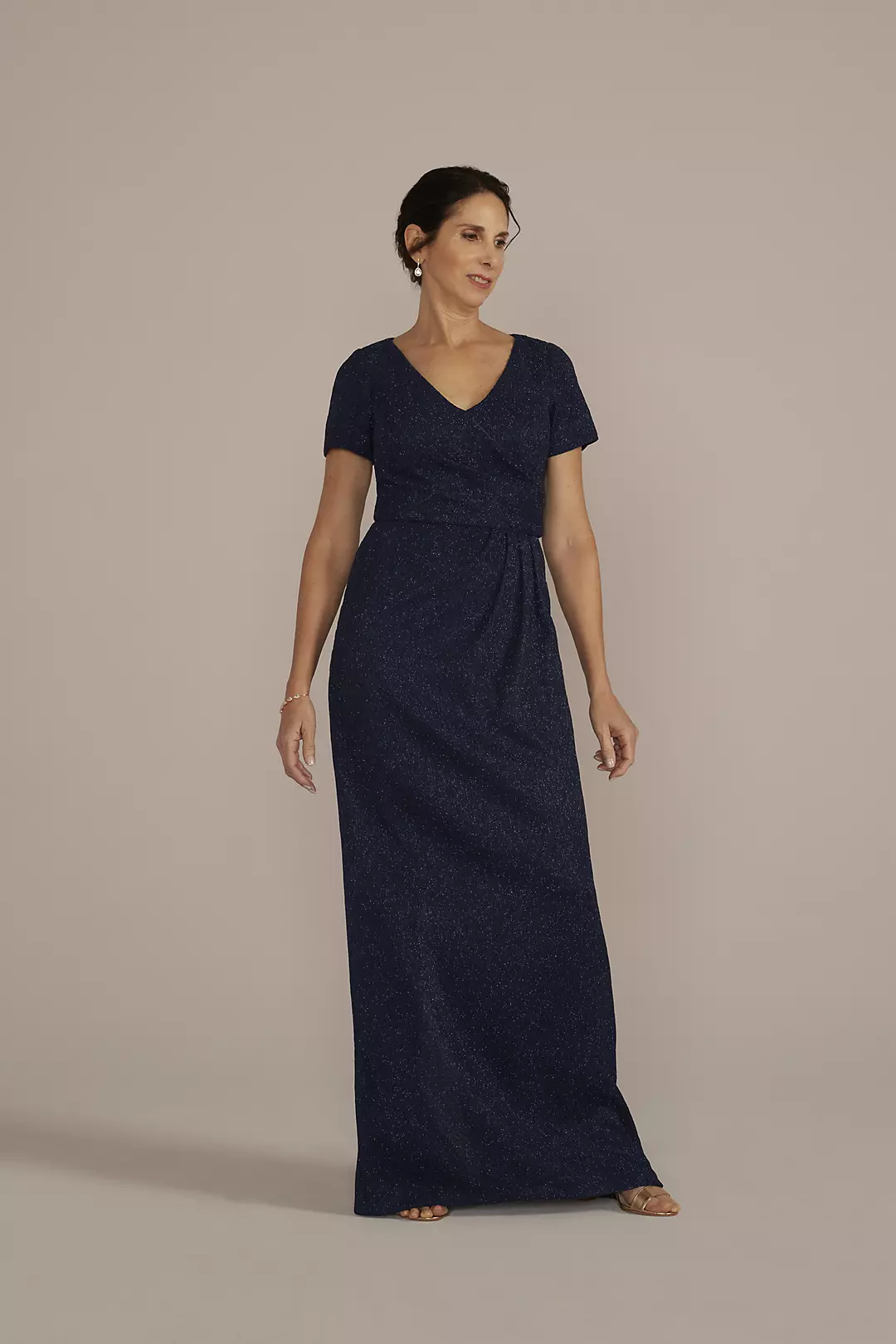 Cap Sleeve Glitter Knit Gown with Slit - Image 13