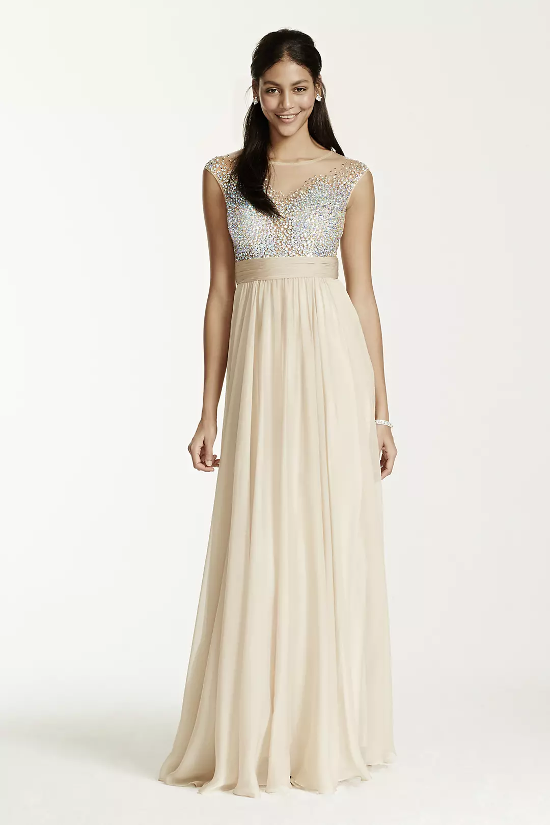 Cap Sleeve Illusion Beaded Bodice Dress - Image 3