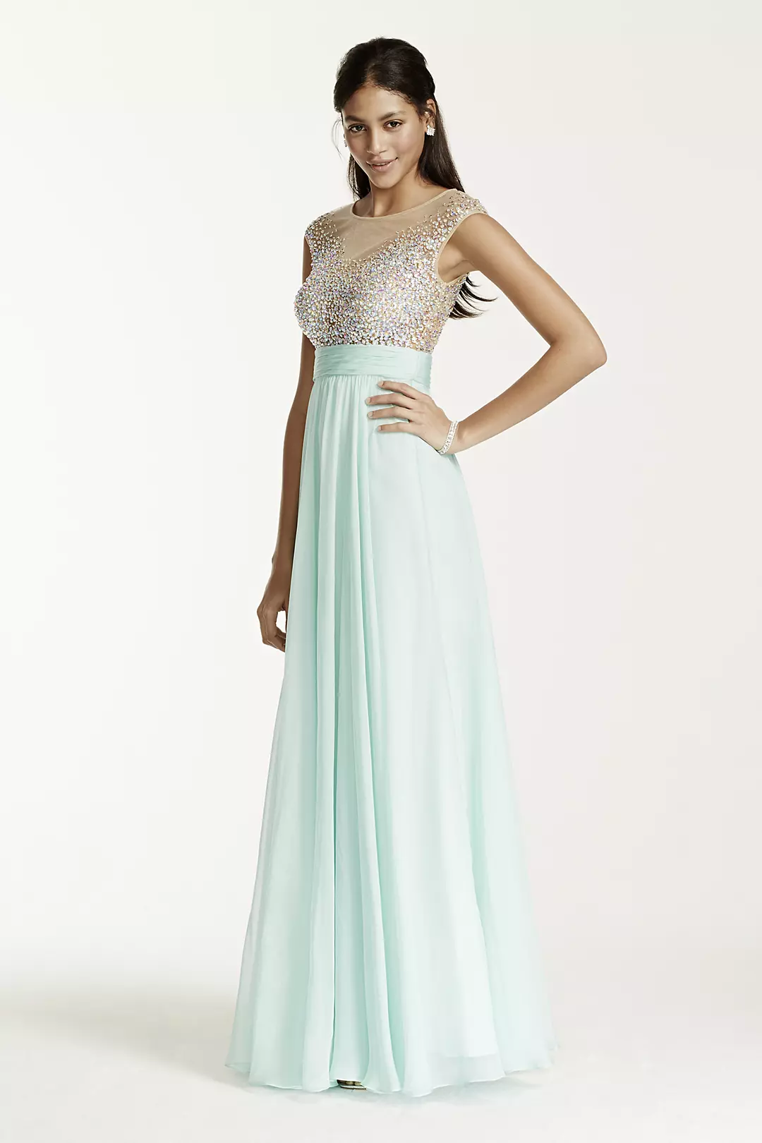 Cap Sleeve Illusion Beaded Bodice Dress - Image 6