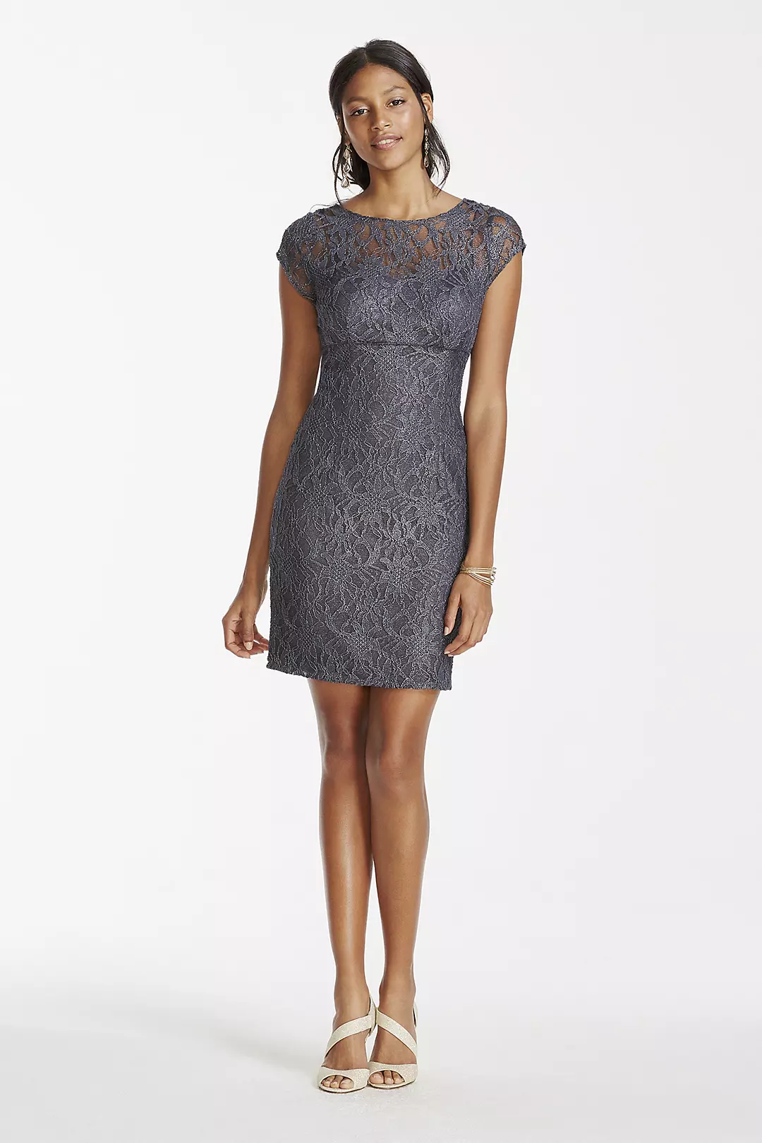 Cap Sleeve Illusion Neckline Short Lace Dress - Image 4
