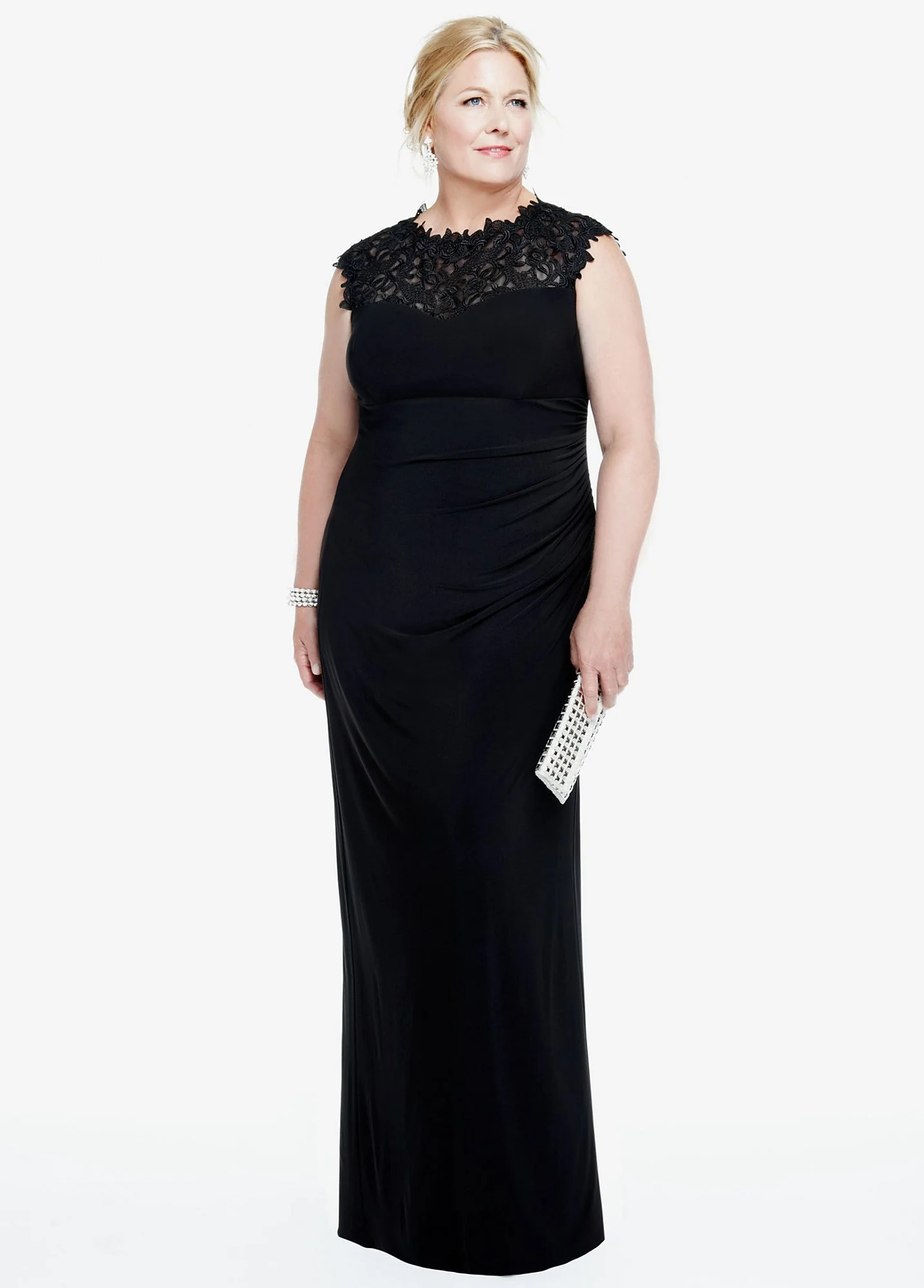 Cap Sleeve Jersey Dress with Lace Illusion Bodice - Image 3