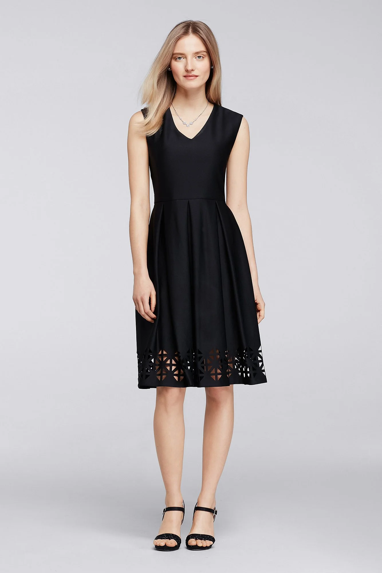 Cap Sleeve Knee-Length Dress with Laser-Cut Trim - Image 3