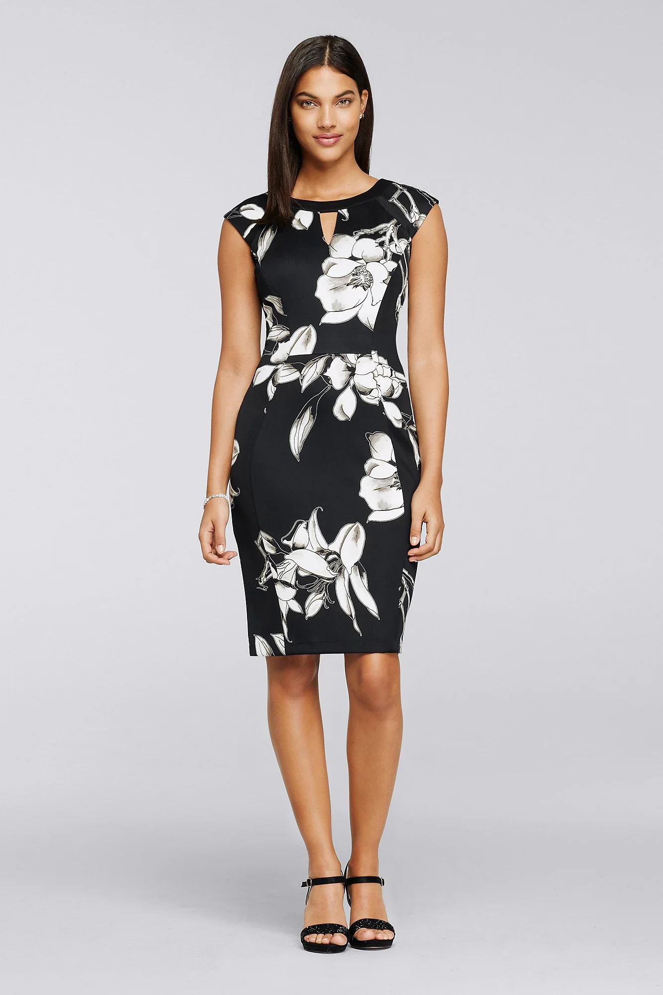 Cap Sleeve Knee-Length Printed Knit Work Dress