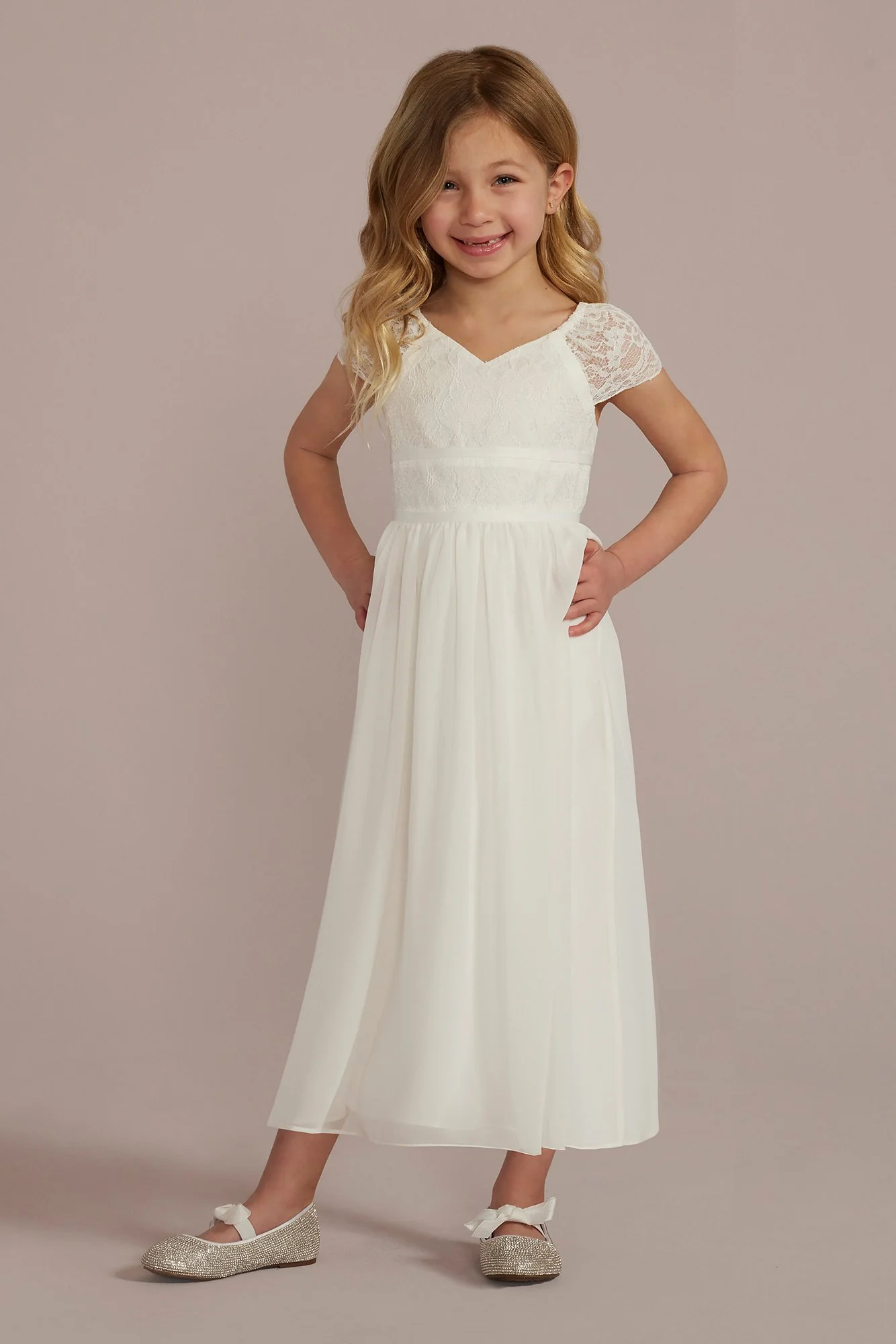 Cap Sleeve Lace and Chiffon Flower Girl Dress - Image 2