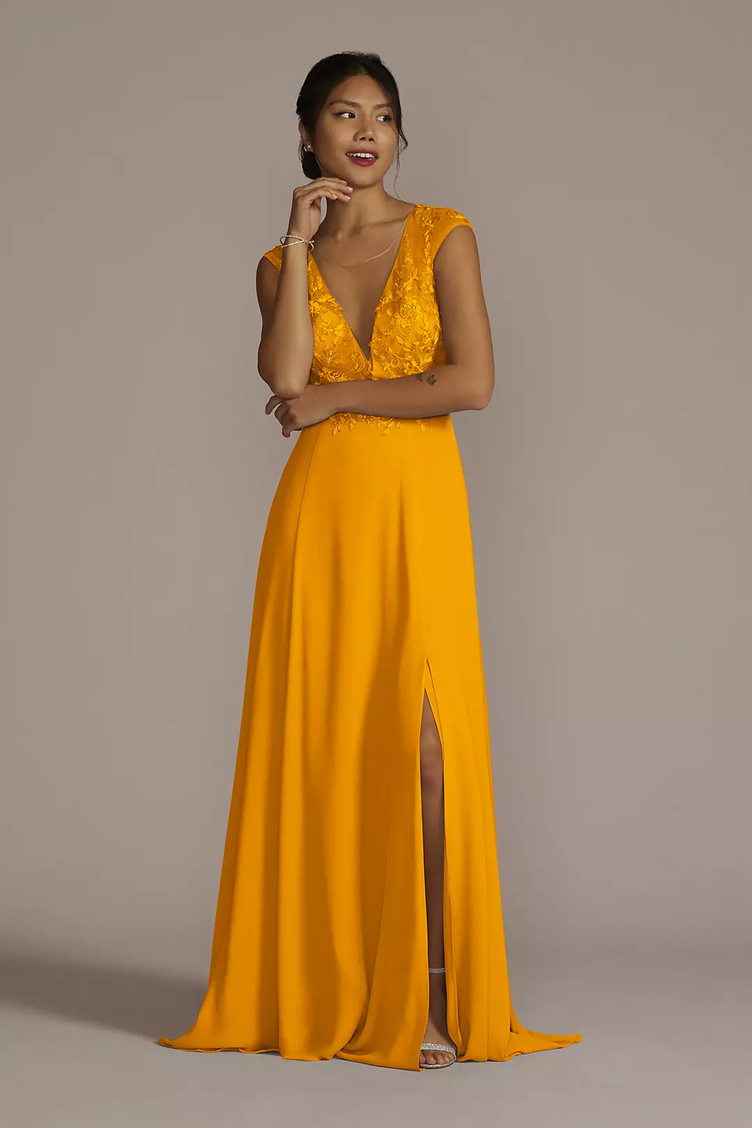 Cap Sleeve Lace and Georgette Dress - Image 17