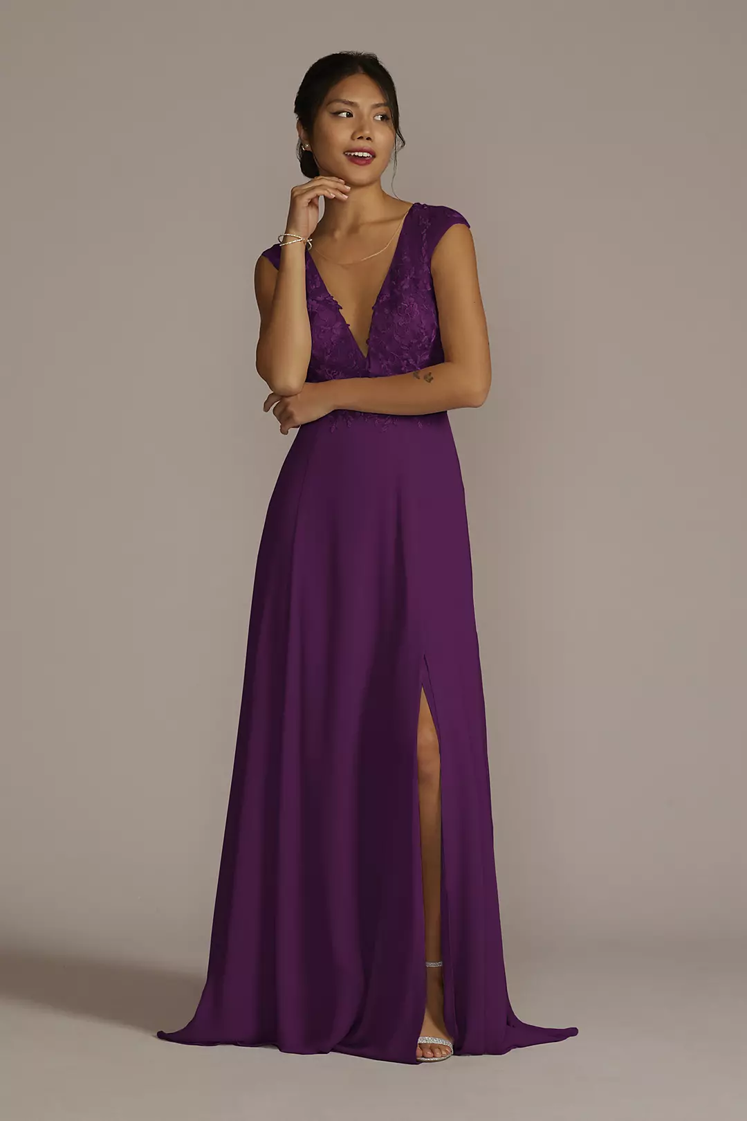 Cap Sleeve Lace and Georgette Dress - Image 20