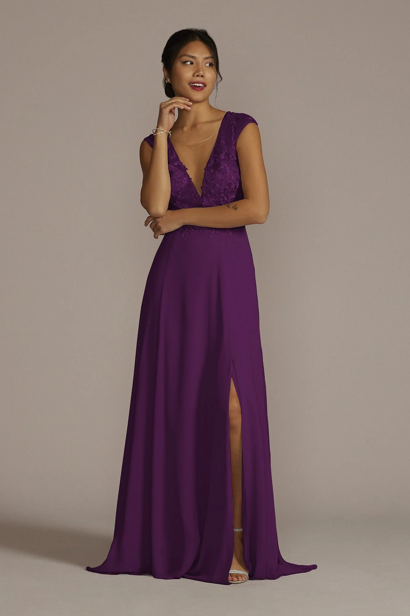 Cap Sleeve Lace and Georgette Dress - Image 37