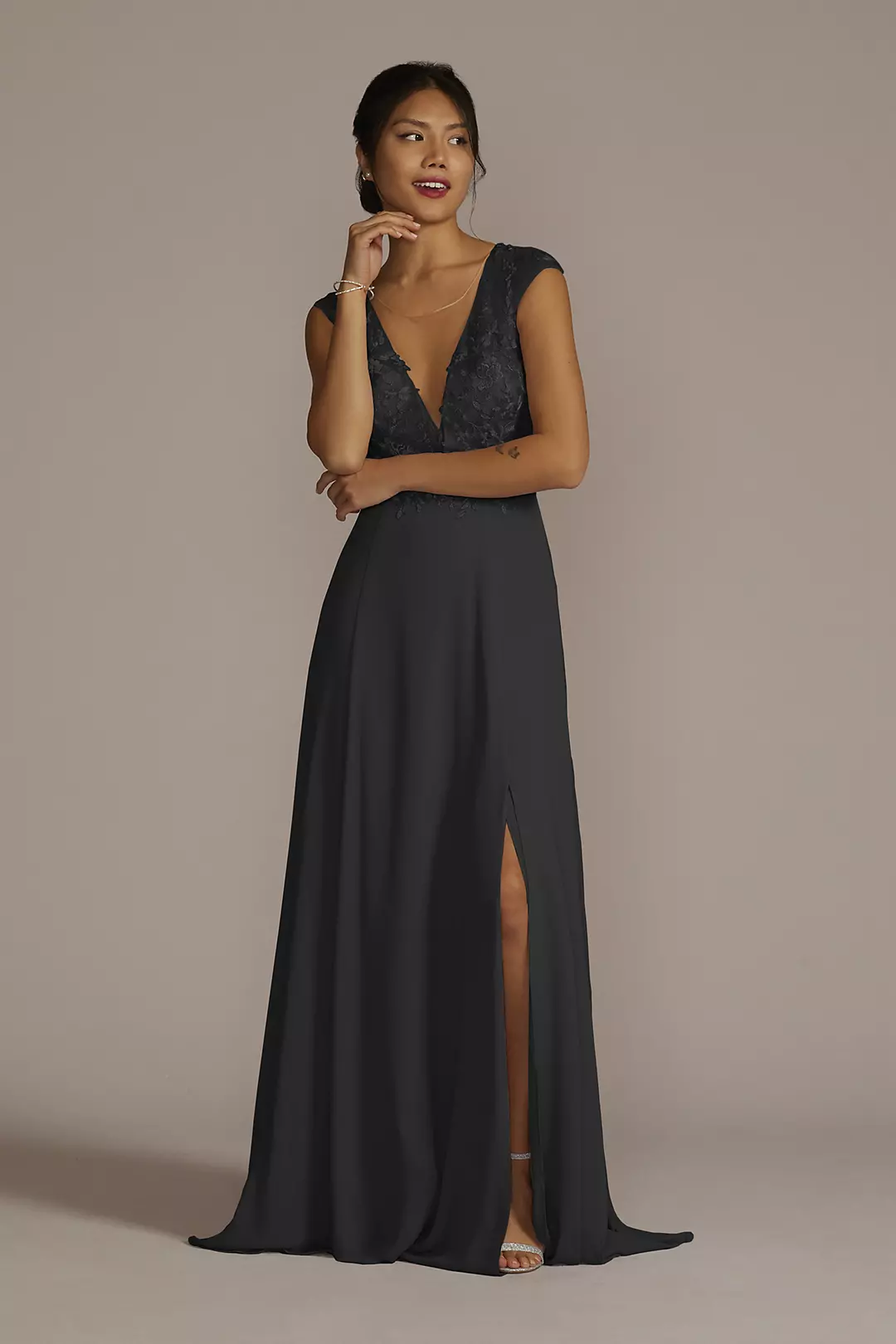 Cap Sleeve Lace and Georgette Dress - Image 7