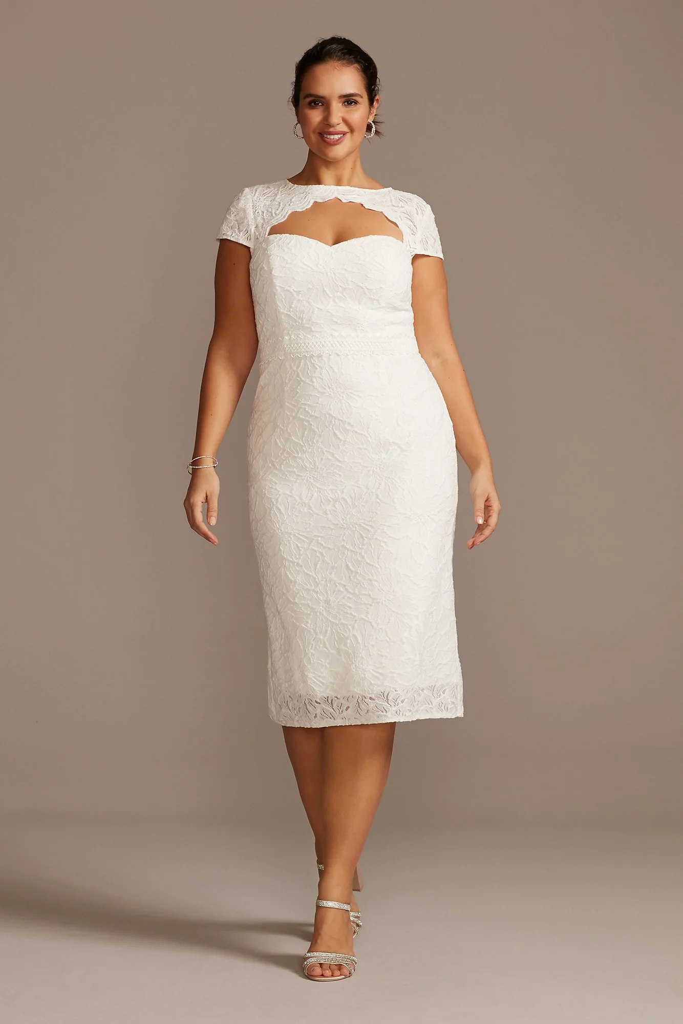 Cap Sleeve Lace Dress with Scalloped Keyhole - Image 2