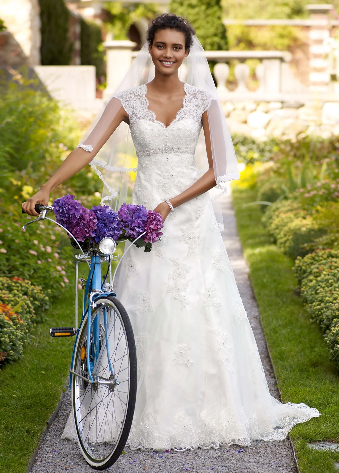 Cap Sleeve Lace Over Satin Illusion Gown As-Is