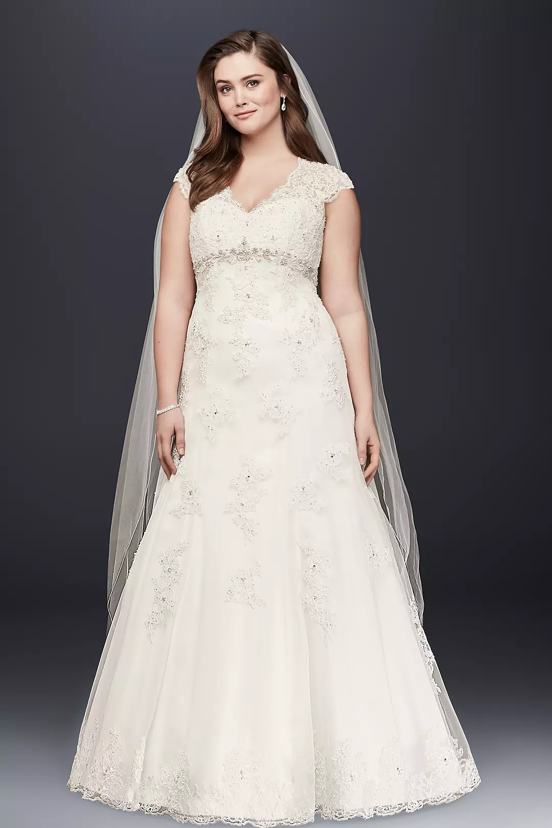 Cap Sleeve Lace Over Satin Wedding Dress - Image 148