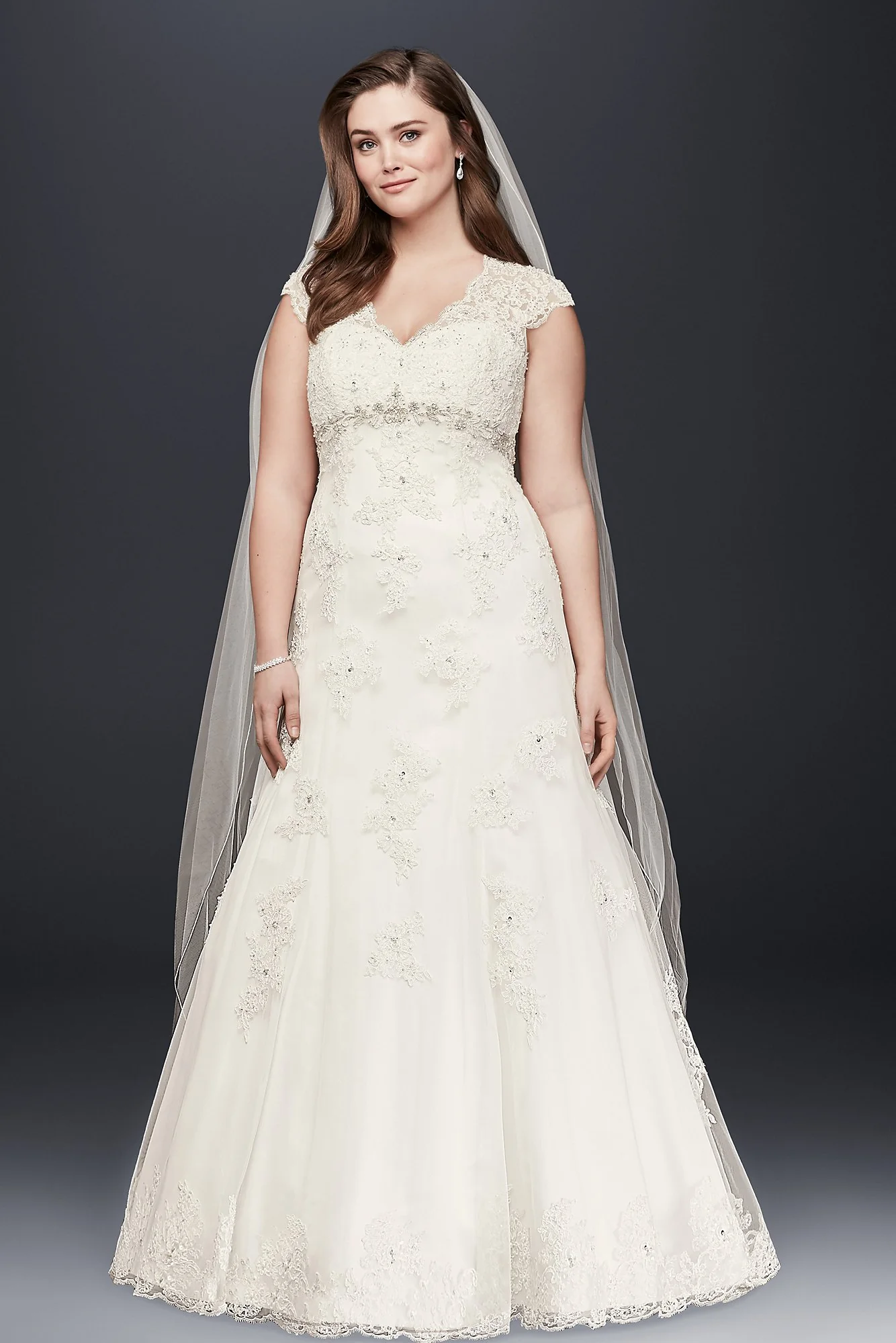 Cap Sleeve Lace Over Satin Wedding Dress - Image 6