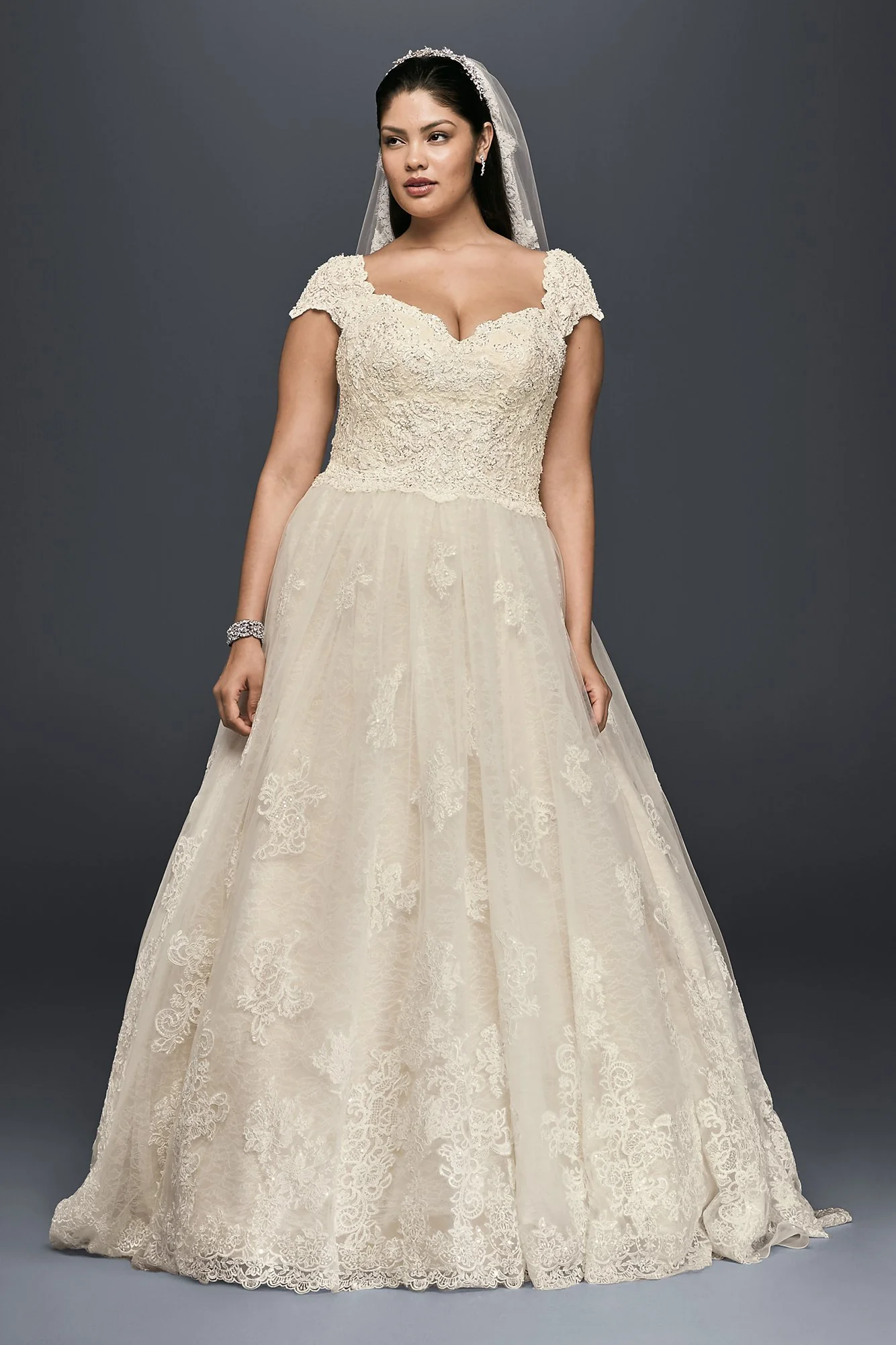 Cap Sleeve Lace Plus Size Ball Gown Wedding Dress - Image 6