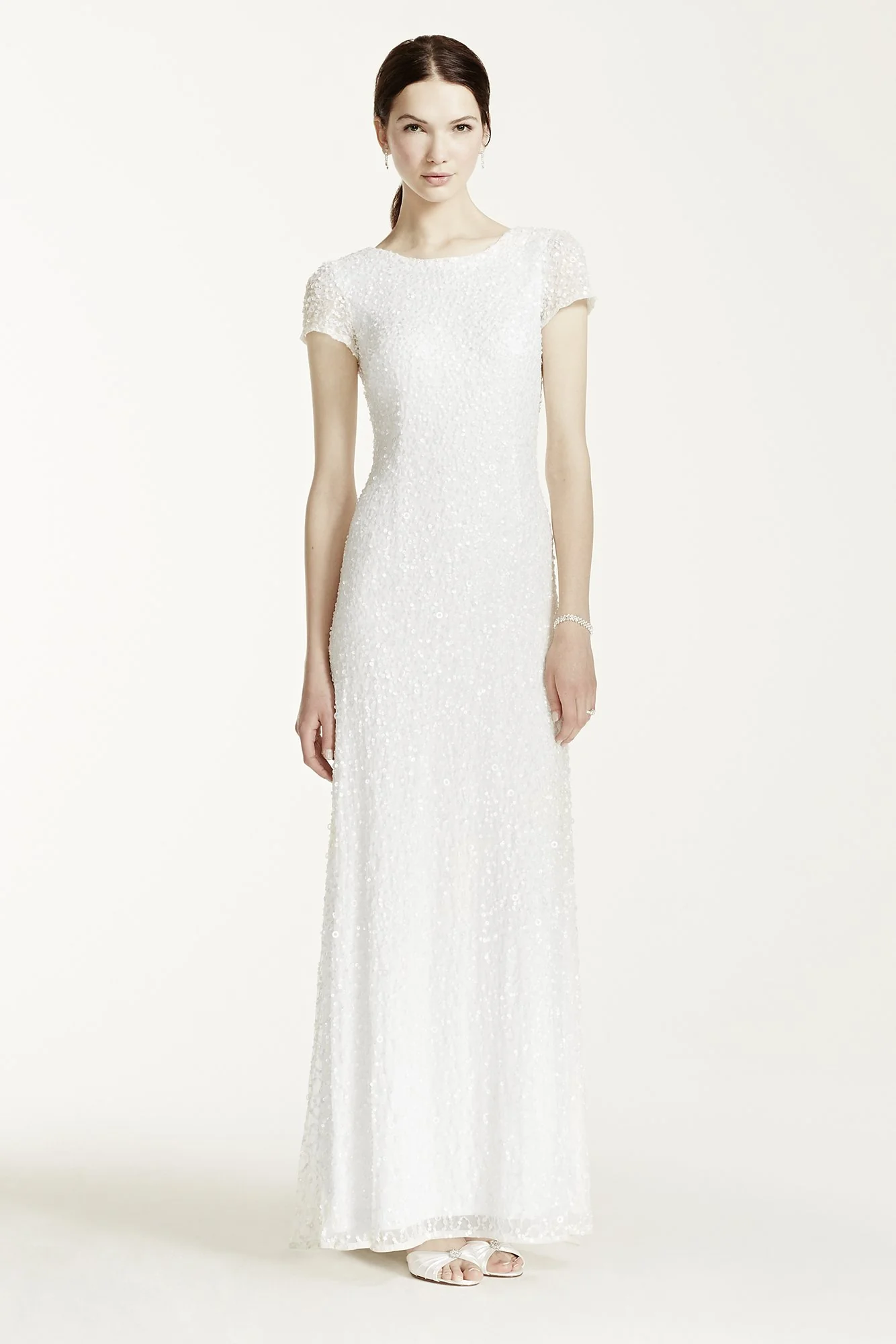 Cap Sleeve Long Beaded Sequin Dress - Image 2