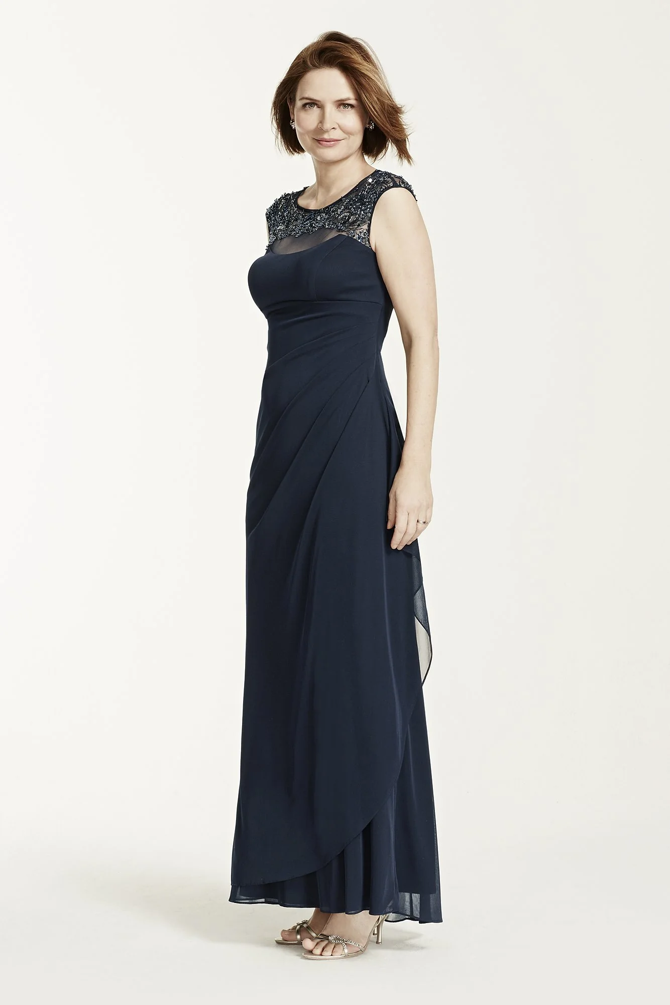 Cap Sleeve Long Jersey Dress with Beaded Neckline - Image 4