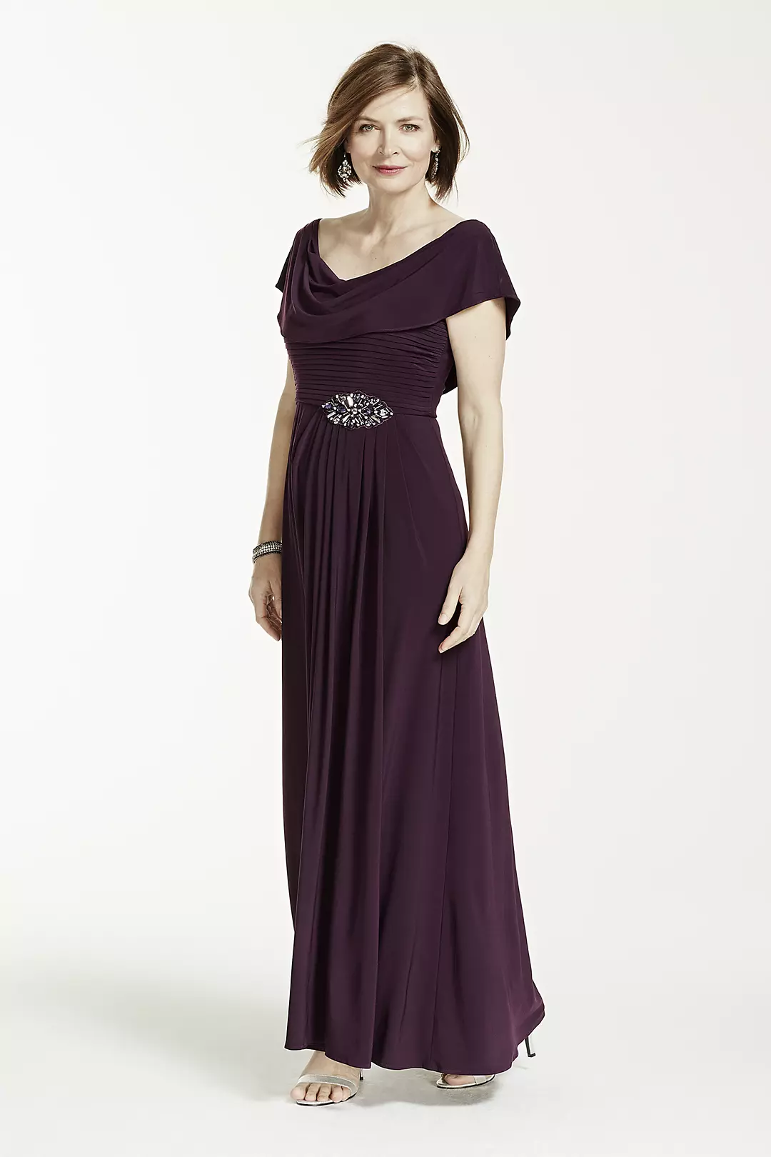 Cap Sleeve Matte Jersey Dress with Cowl Neckline