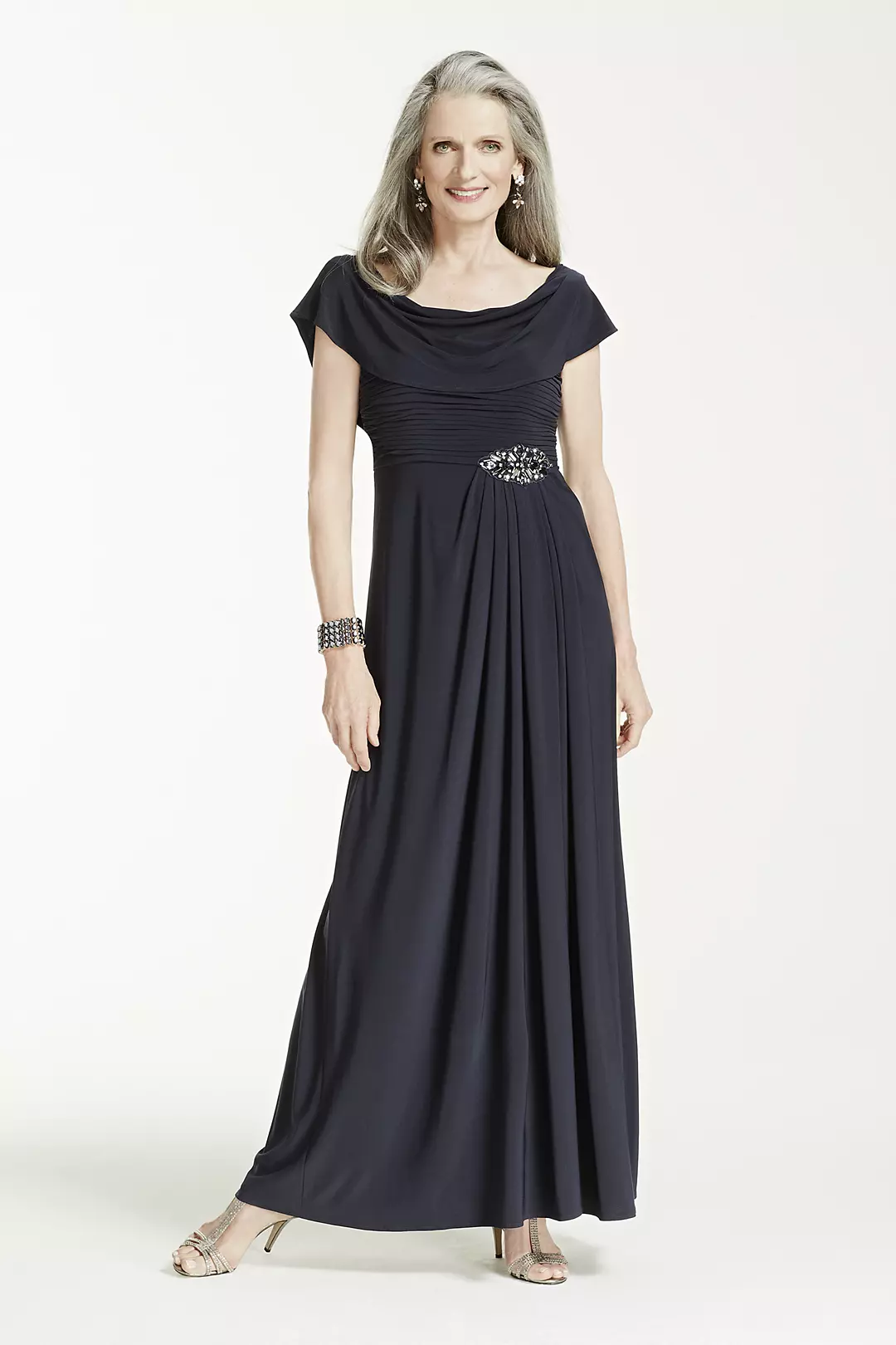 Cap Sleeve Matte Jersey Dress with Cowl Neckline - Image 3