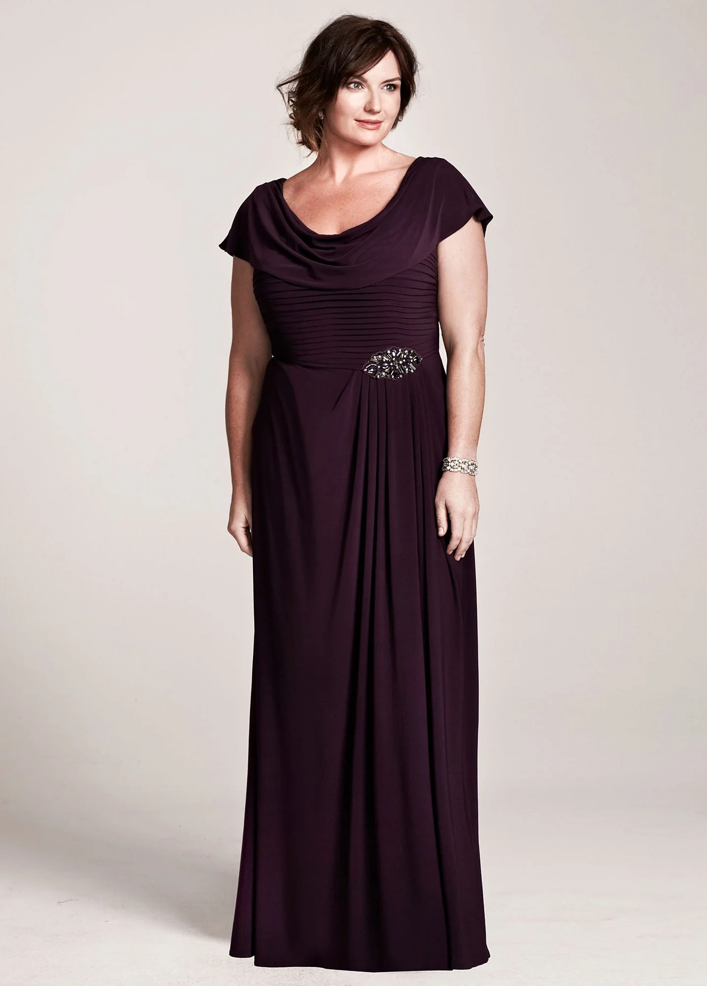 Cap Sleeve Matte Jersey Dress with Cowl Neckline - Image 2