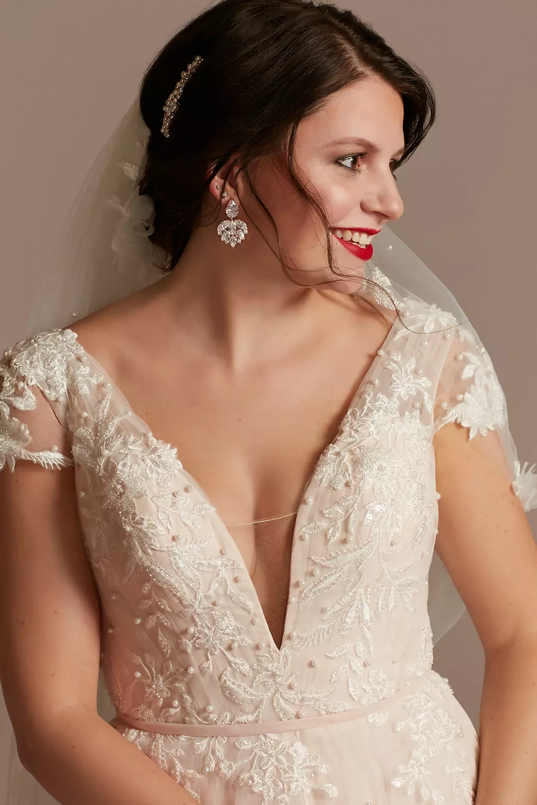 As is Pearl Tulle Wedding Dress with Low Back - Image 2