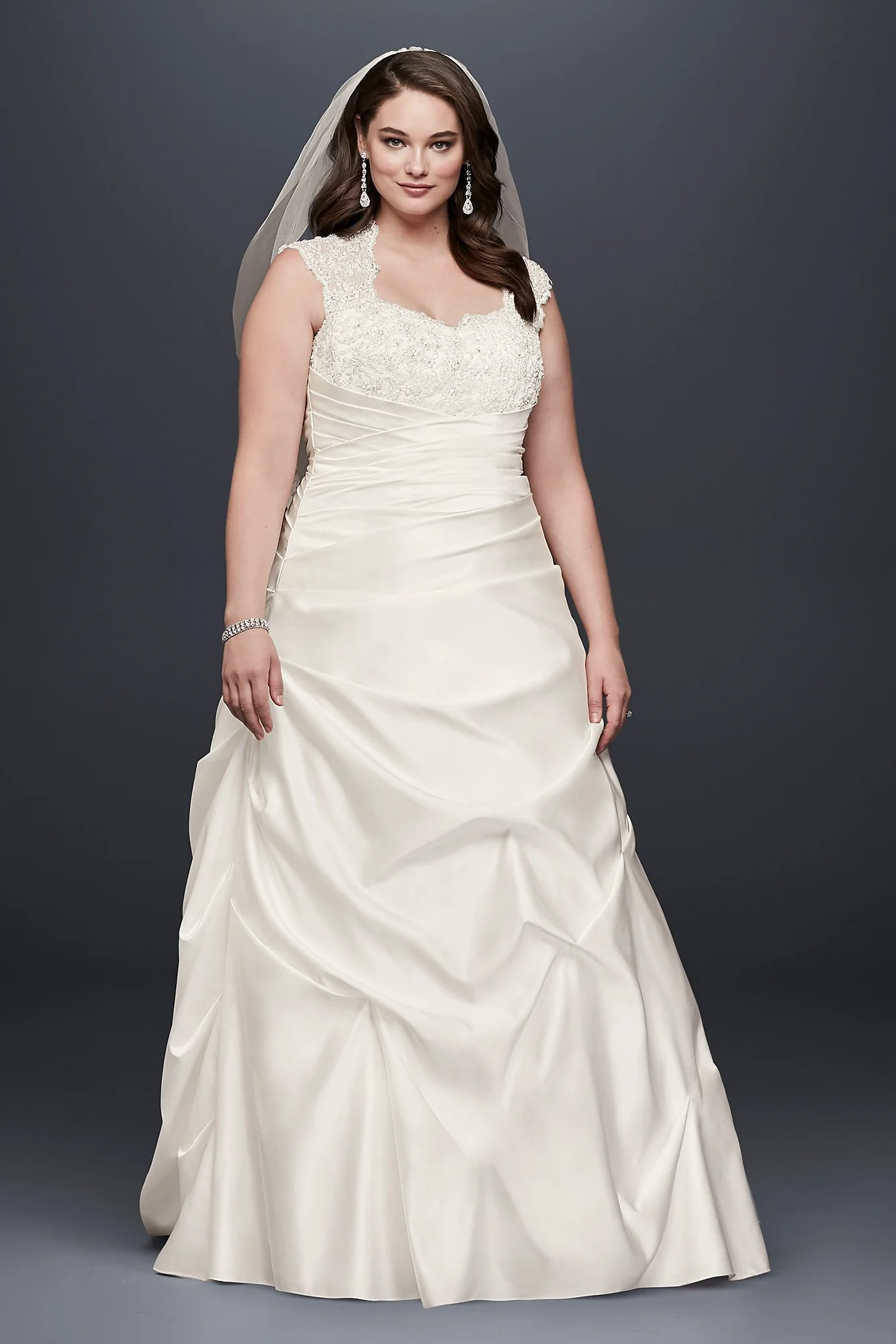 Cap Sleeve Satin A-line Plus Size Wedding Dress - Image 3