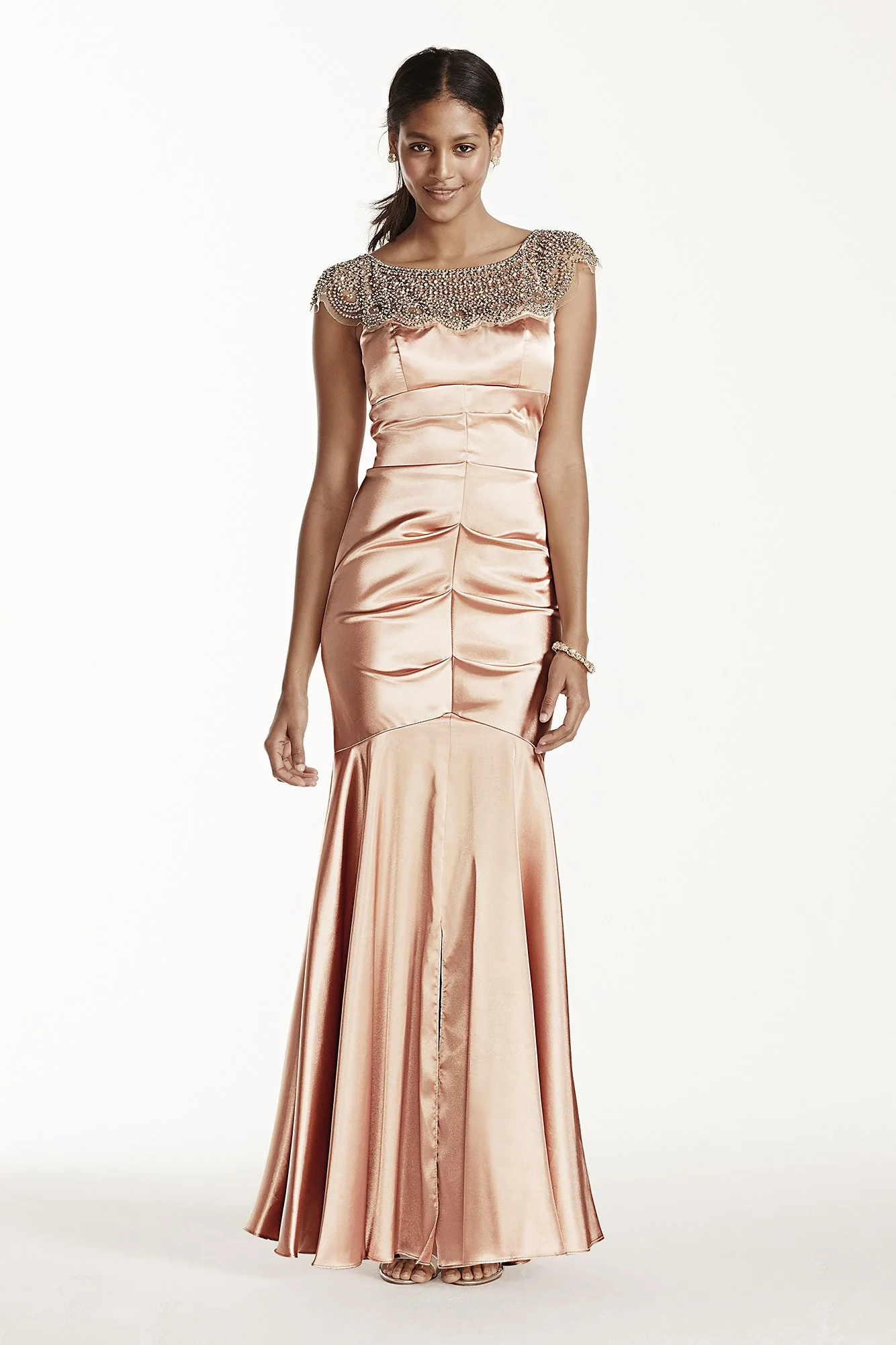 Cap Sleeve Stretch Satin Fit and Flare Dress - Image 3