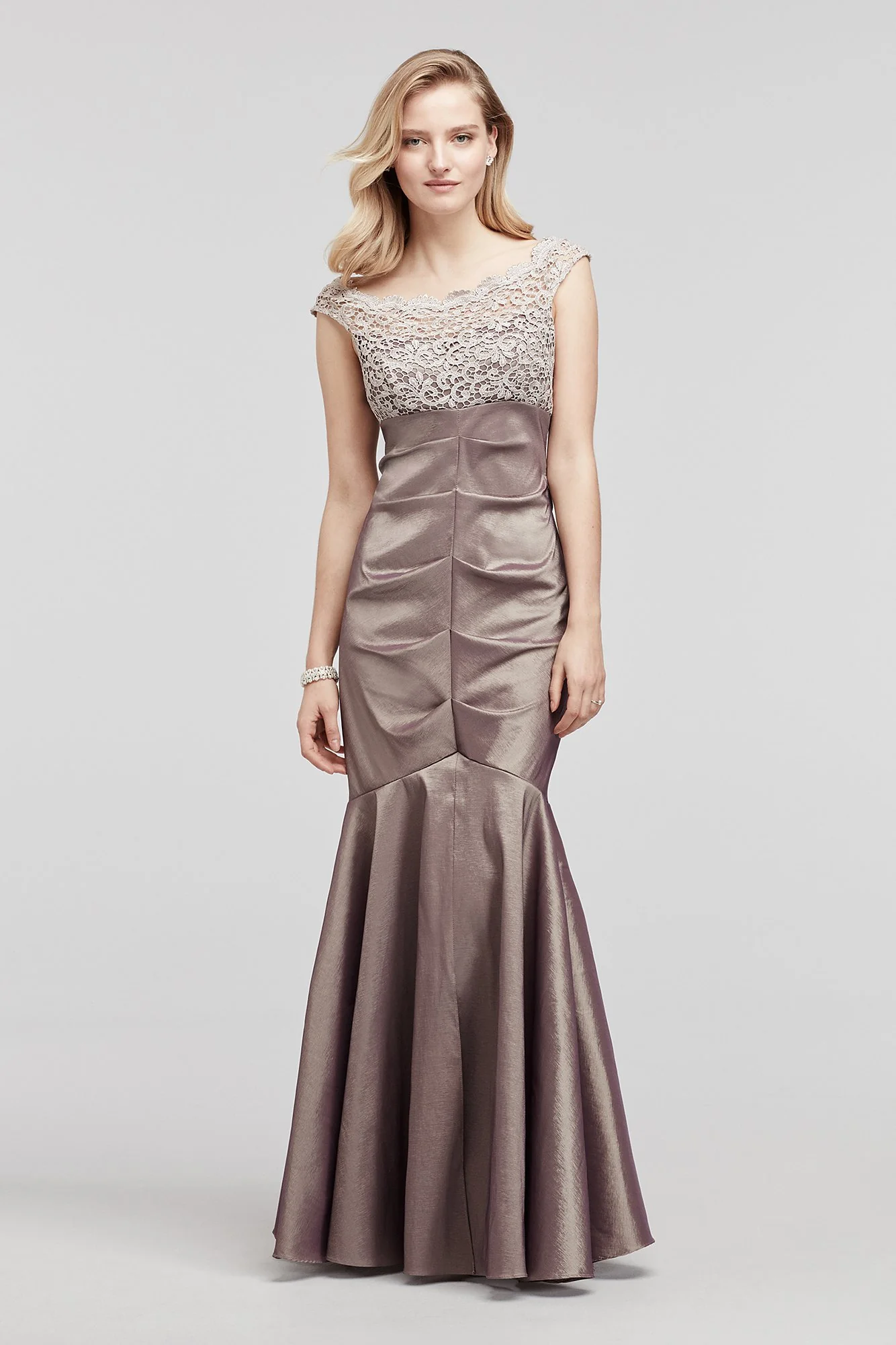 Cap Sleeve Taffeta Dress with Glitter Lace Bodice - Image 2