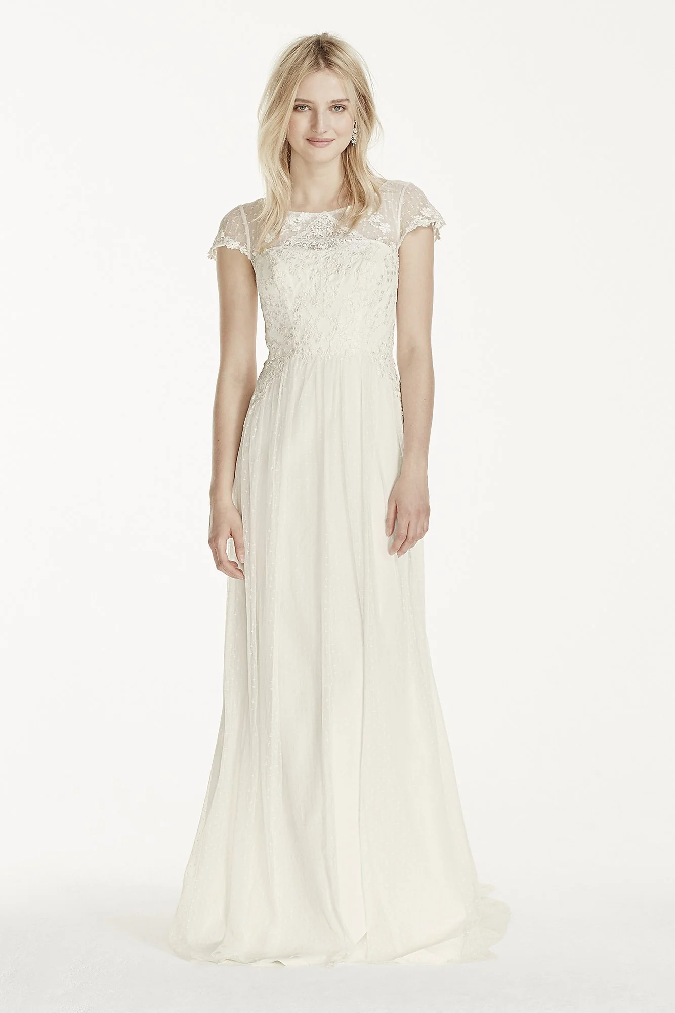 Cap Sleeve Tulle Sheath with Lace Applique - Image 6